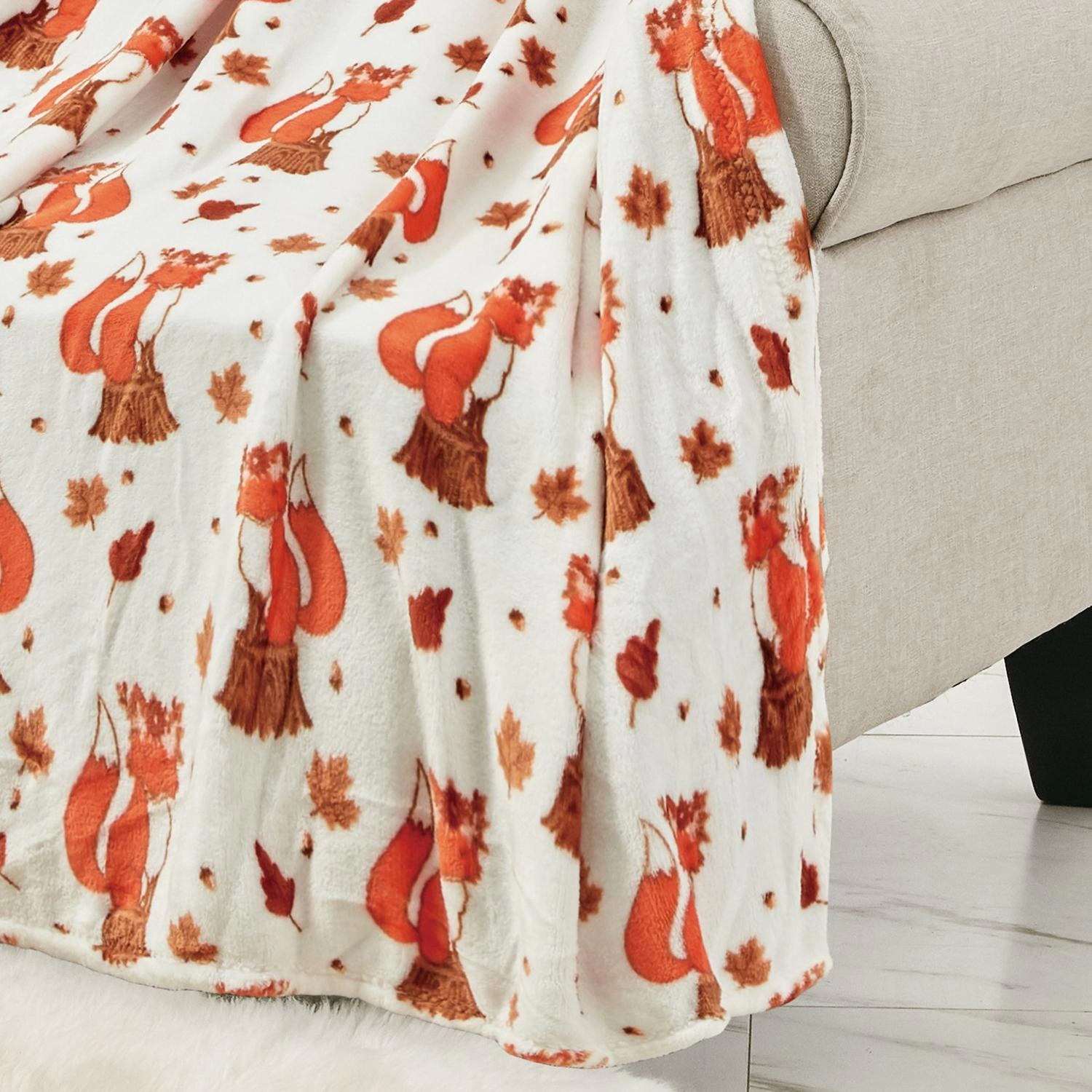 Plazatex Fall Vixen Plush Decorative All Season Throw Blanket 50" X 60" White