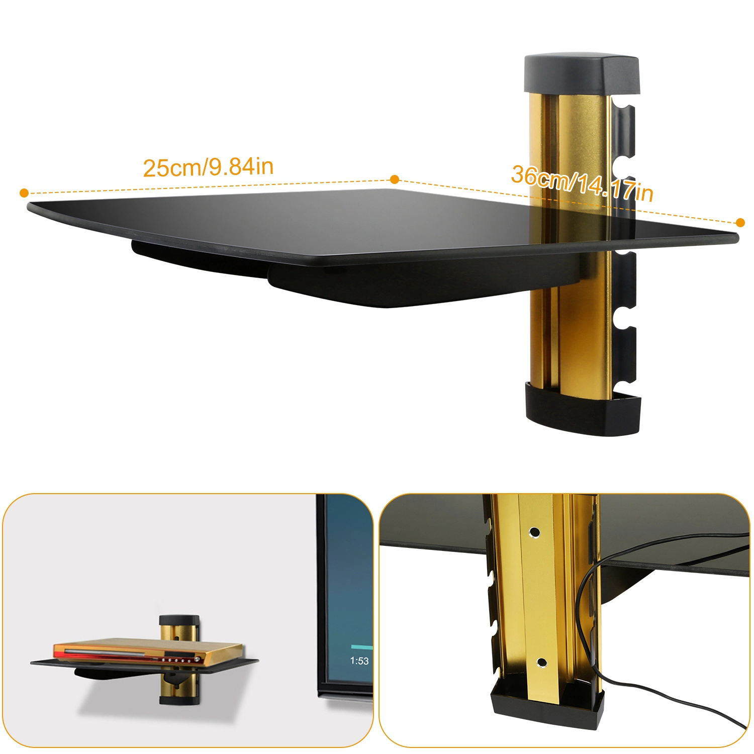 GBruno Tempered Glass Wall Shelf For Media Devices