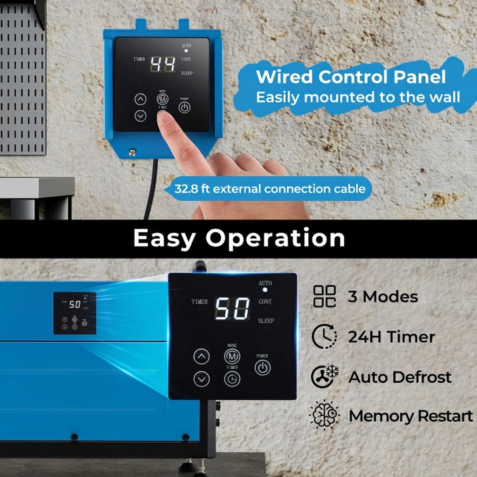 SUGIFT 155-Pint Crawl Space Dehumidifier with 3 Modes and 24H Timer Blue/White