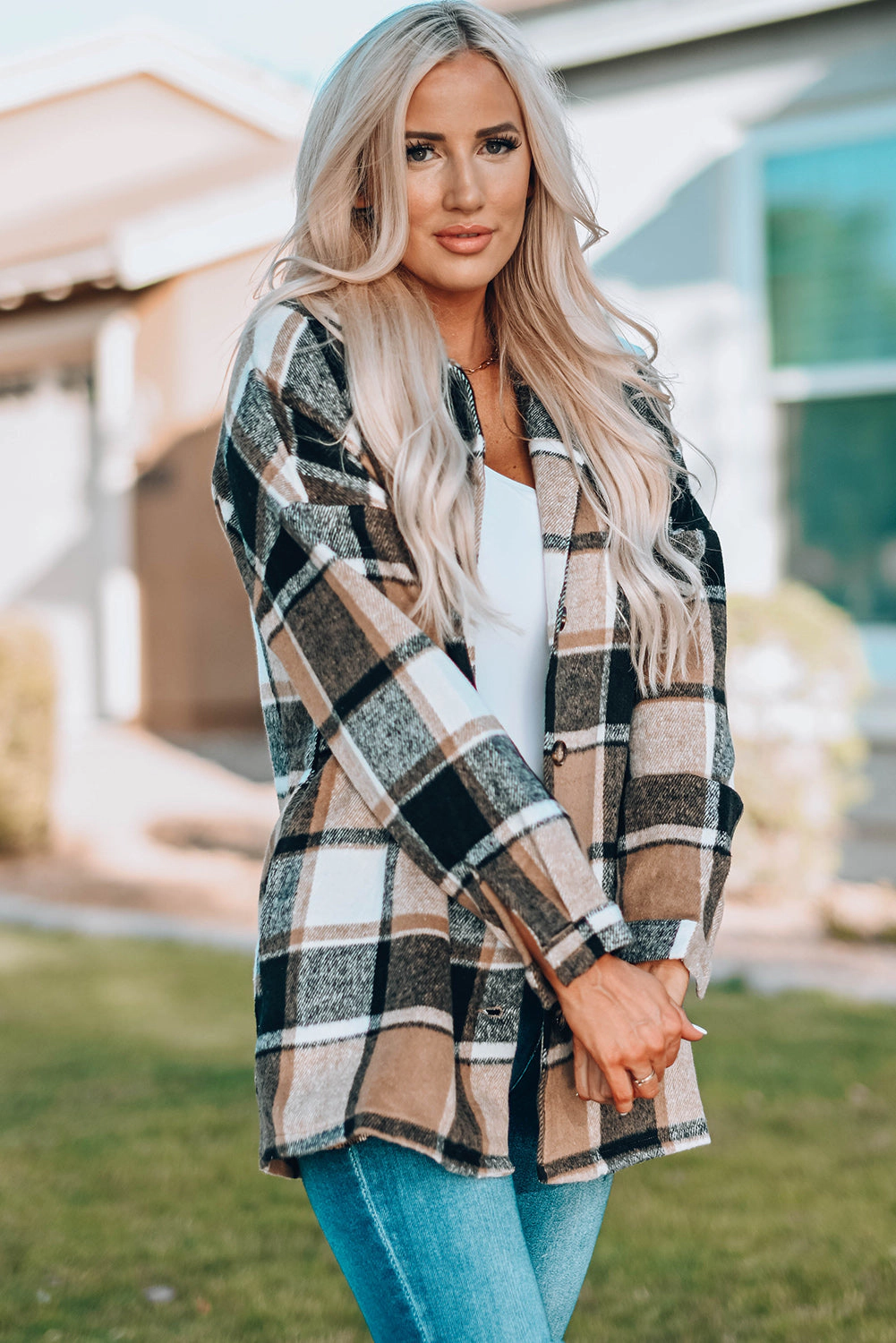 Threaded Pear Women's Mia Plaid Print Shirt