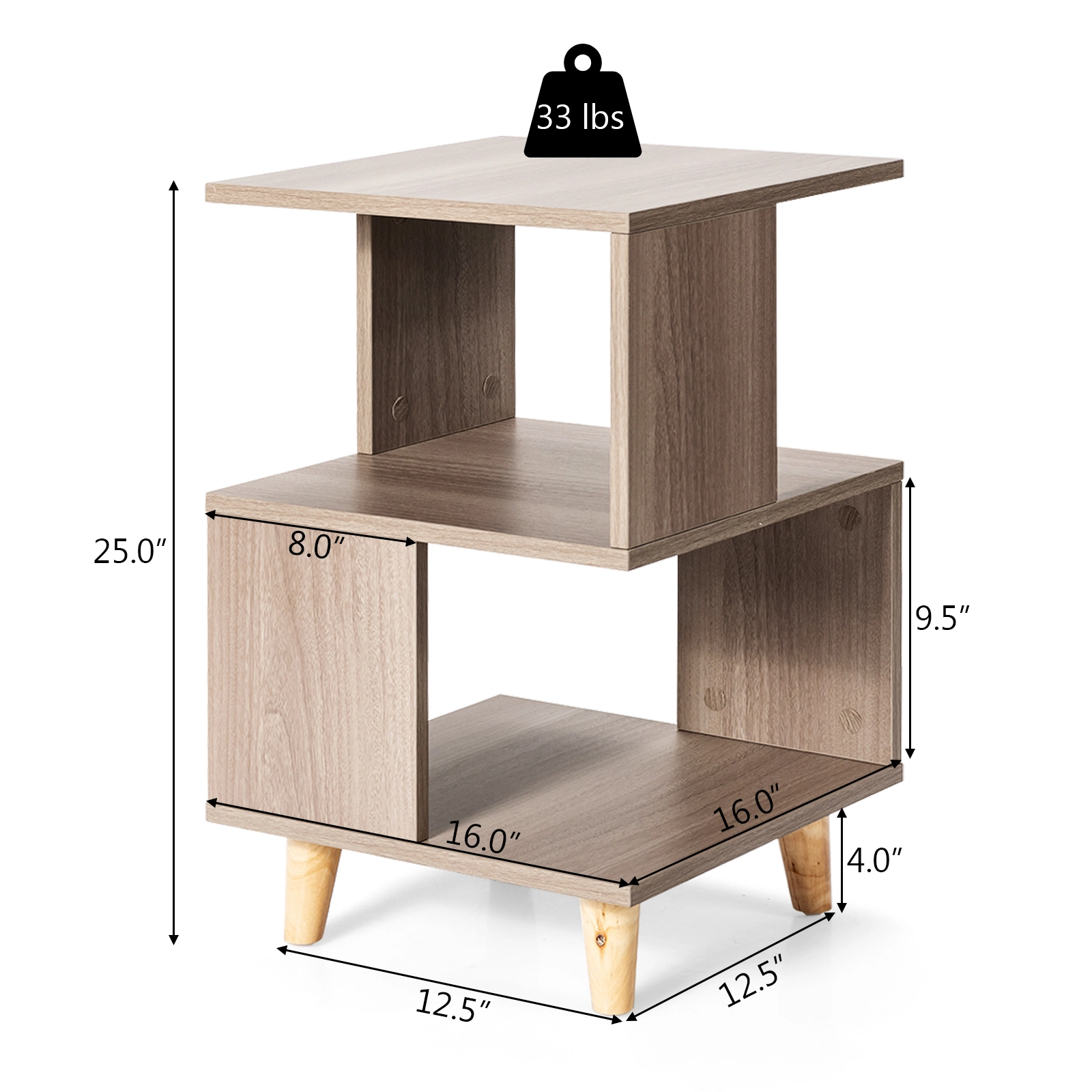 Glintex 2-Piece Asymmetrical Nightstand Set with Thickened Board and Support Legs, Gray