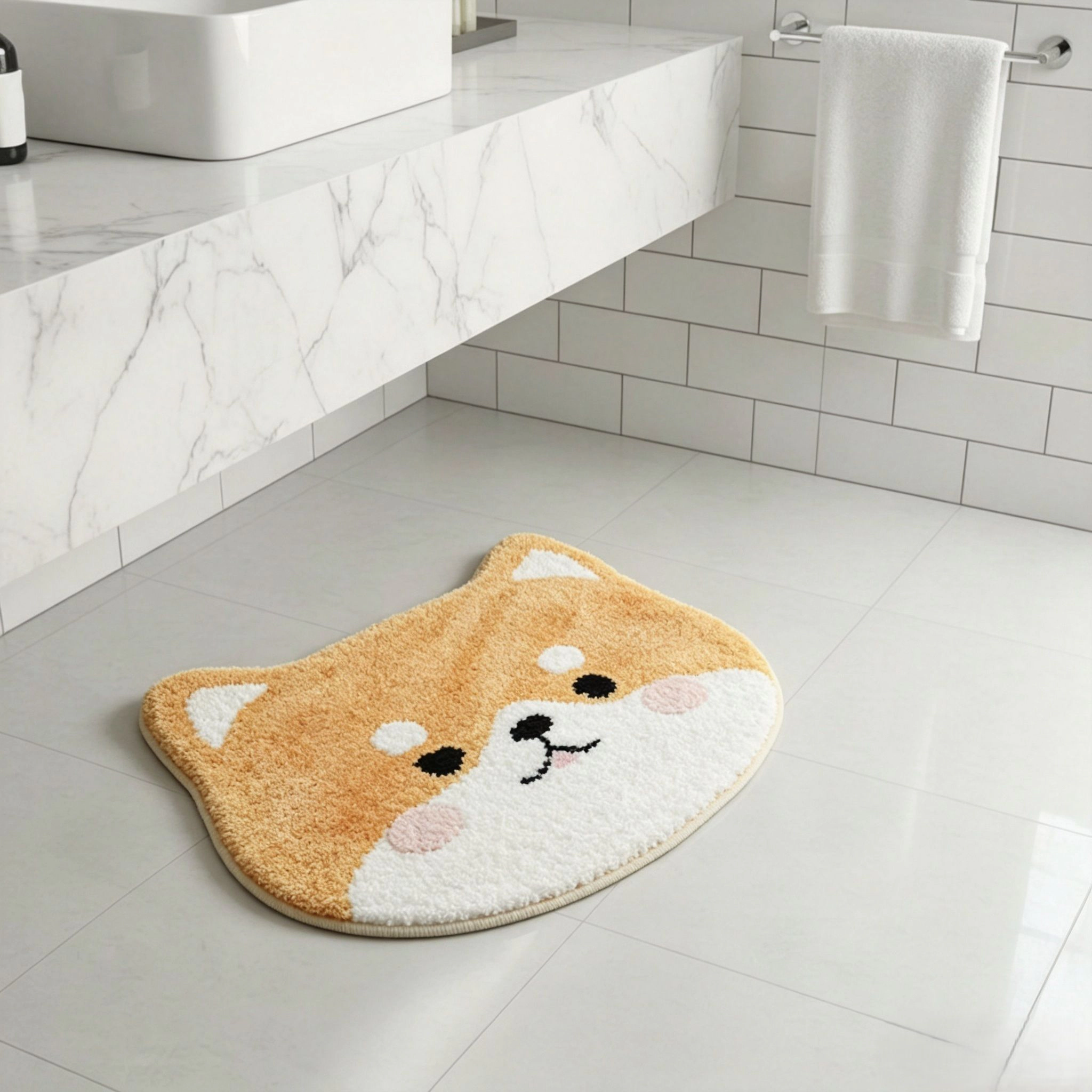 Alilang Unisex Cute Shiba Inu Head Shaped Bathroom Floor Mat Soft Water Absorbent with Anti-Slip Base