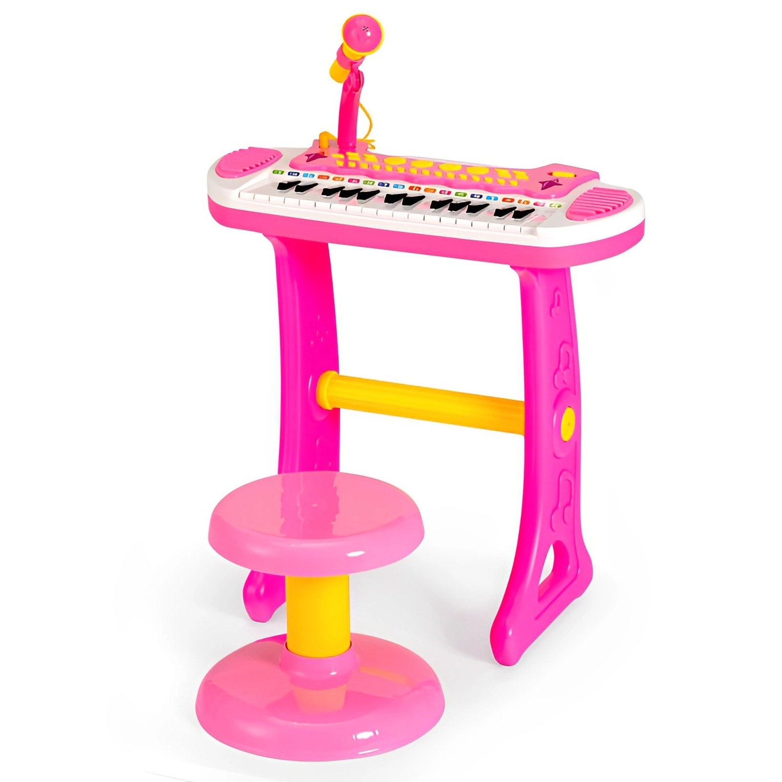 SUGIFT Kids 31-Key Piano Keyboard Toy Adjustable Microphone Stool 22 Demo Songs 8 Tones 18 x 9 x 18-in Ages 3+ Pink