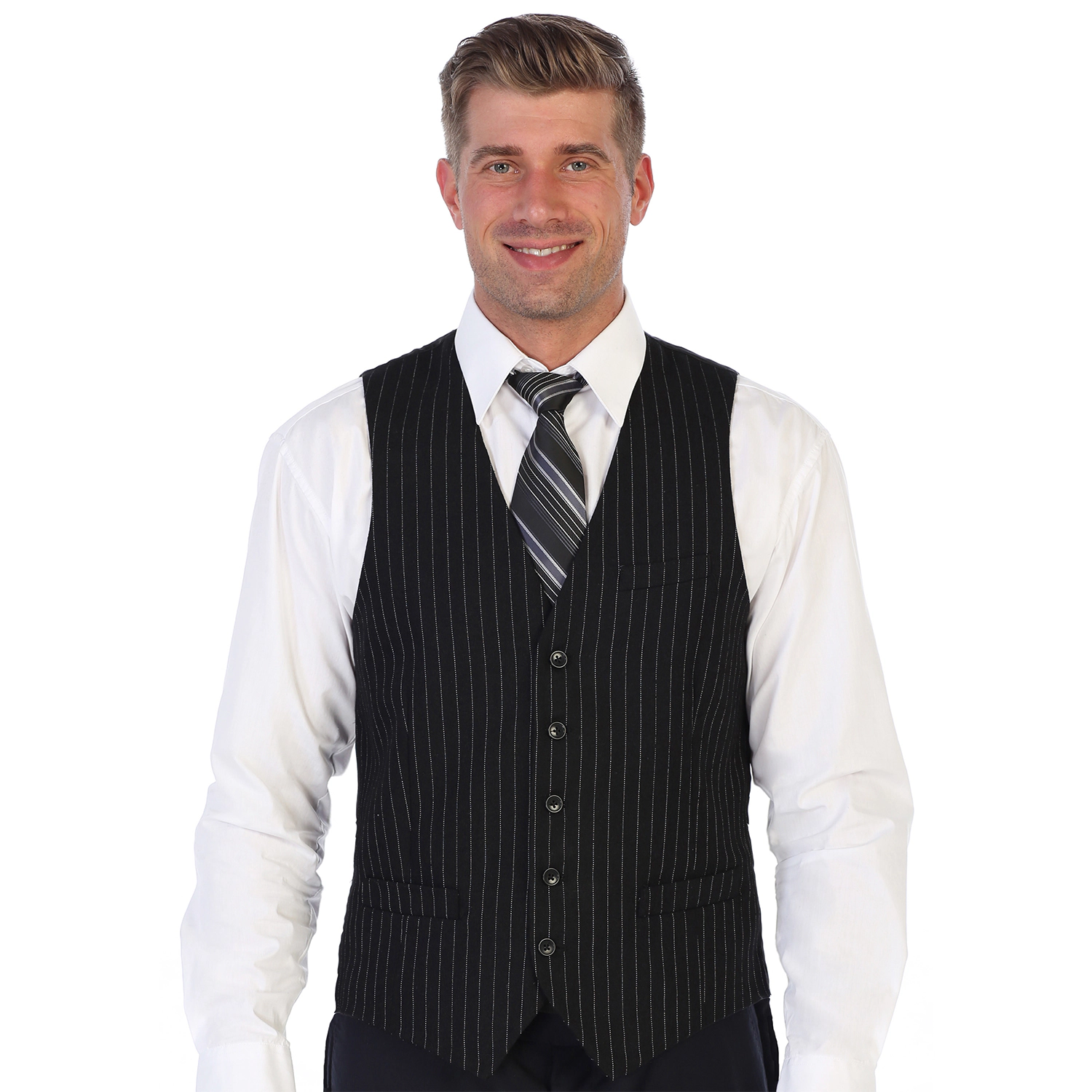 Gioberti Men's 5 Button Formal Wool Blend Tweed Pin Stripe Vest