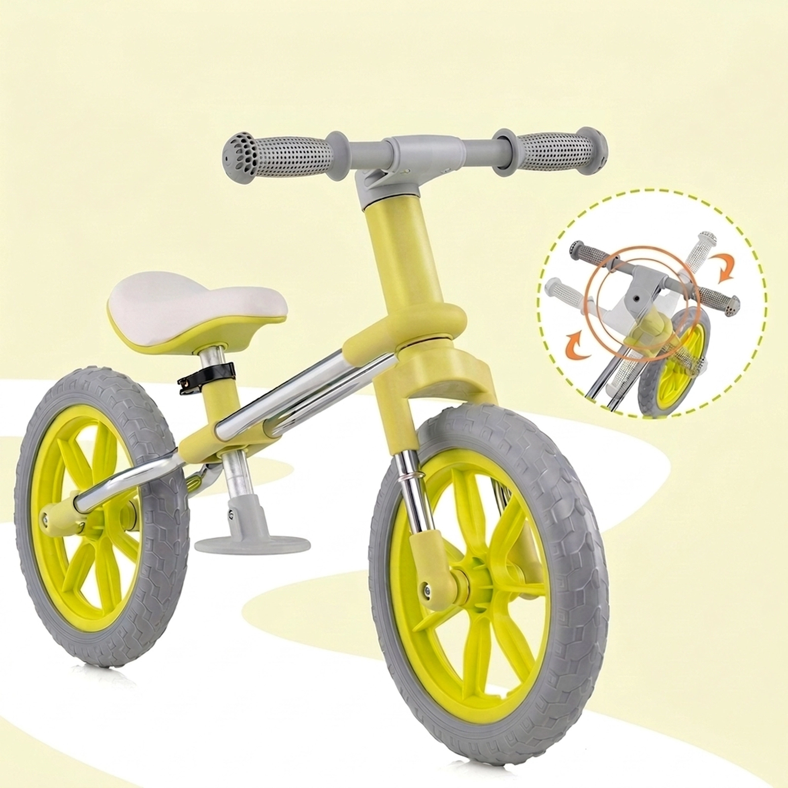 12-in Kids Balance Bike 360-Degree Rotatable Handlebar Adjustable Seat Footrest 6.5-lb Carbon Steel Ages 2-5 Green