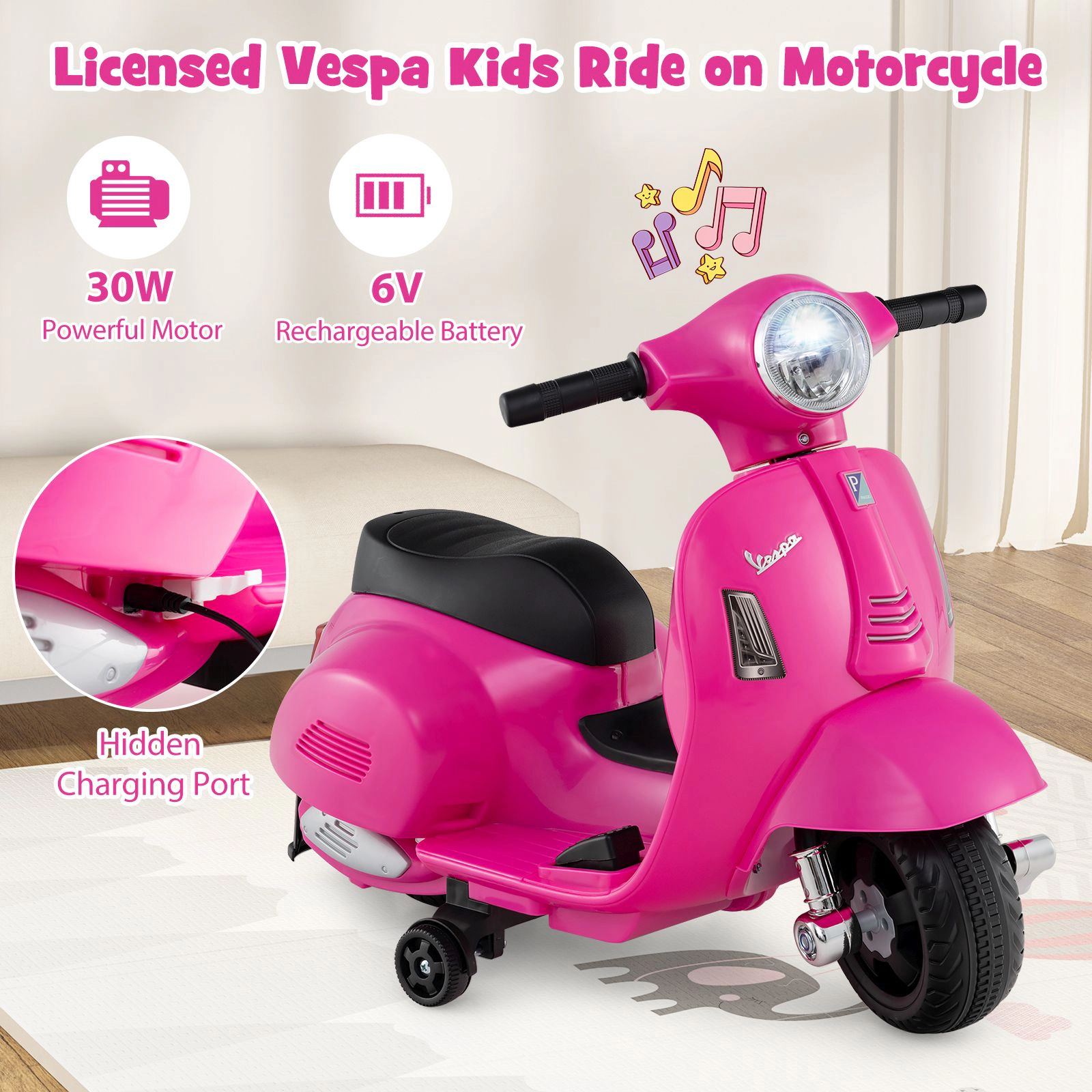SlickBlue 6V Battery Powered Toddler Ride On Bike with Horn Sound and Foot Pedal