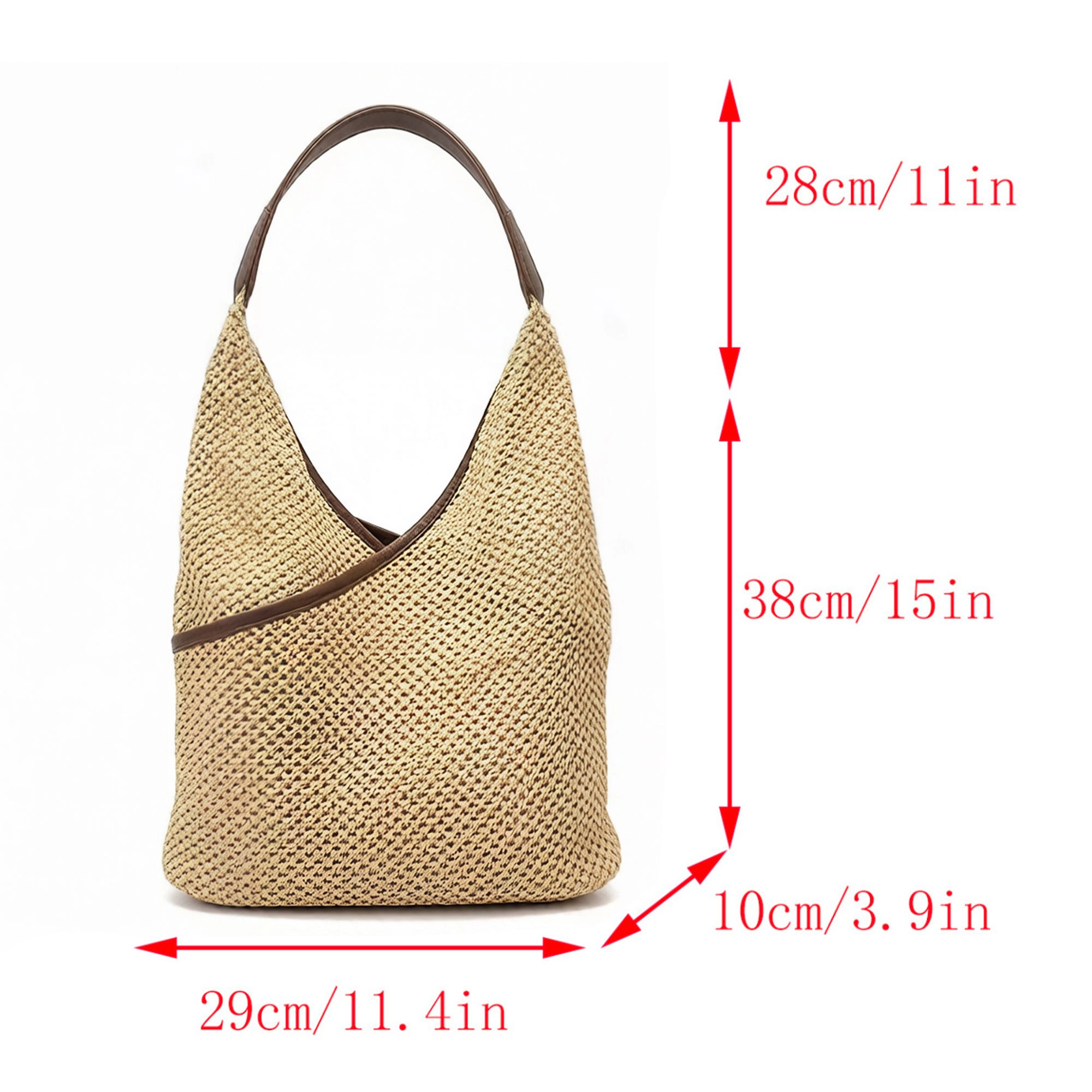 Alilang Women's Woven Shoulder Hobo Bag with Faux Leather Trim Soft Knit Slouchy Handbag Casual Everyday Tote