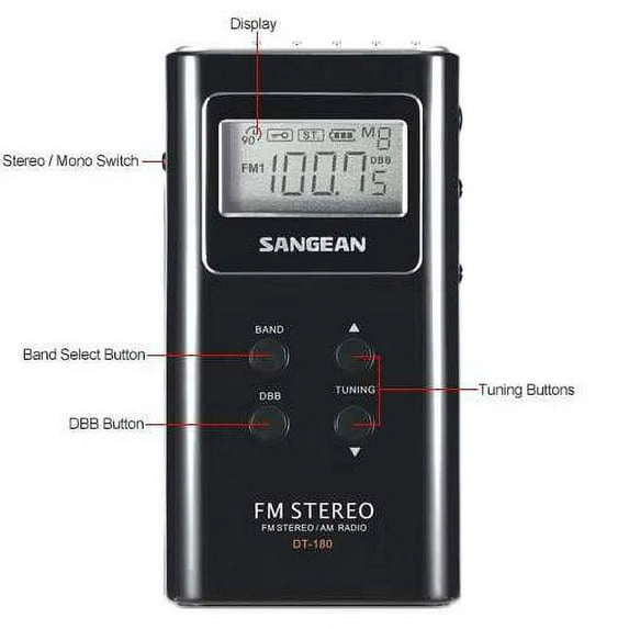SANGEAN DT-180 AM/FM Pocket Radio - PLL Digital Tuning, 20 Presets, Deep Bass Boost