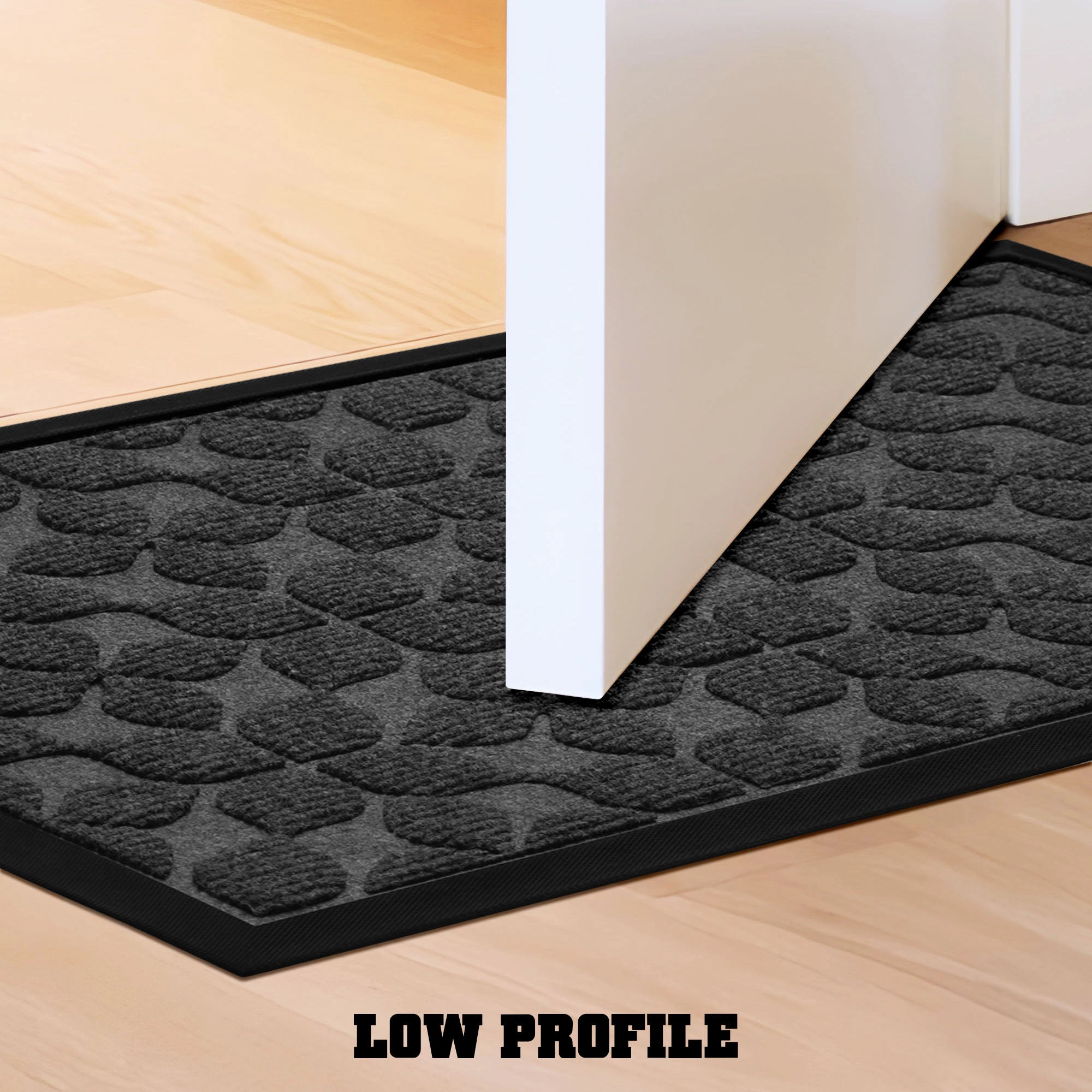 G128 Grey Geometric Floral Door Mat, 23 x 35 in - Polypropylene with Natural Rubber Backing