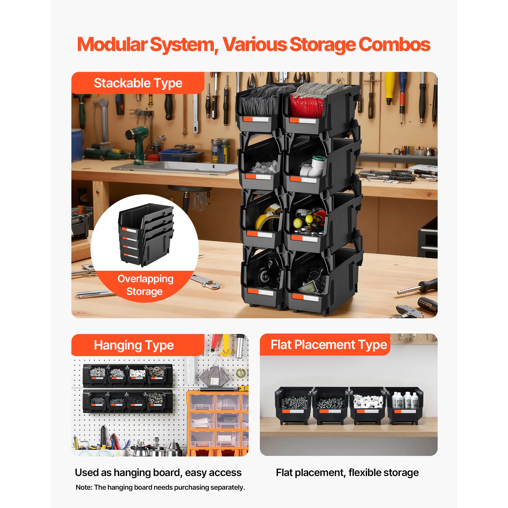 HONGGE Plastic Stackable Storage Bins Containers for Organizing Closet Garage Small Parts