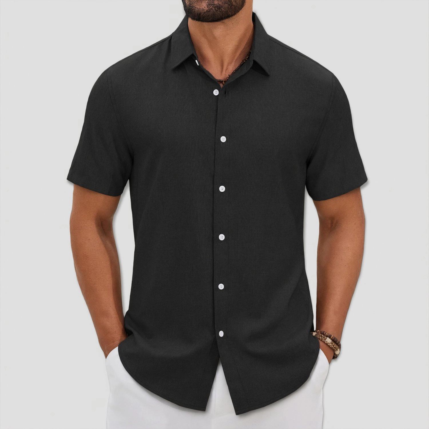 COOFANDY Mens  Short Sleeve Button Down Shirts Lapel Collar Casual Loose Tops