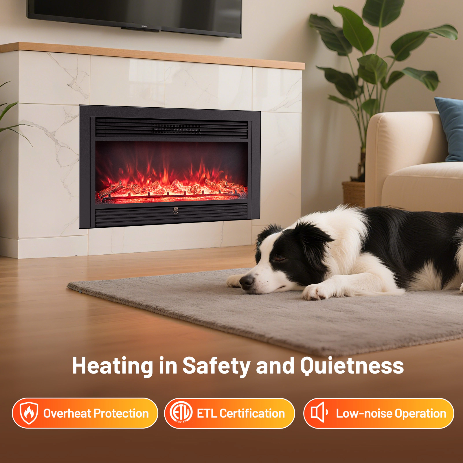SUGIFT 33-In Recessed Electric Fireplace Insert, 5,000 BTU, Adjustable Thermostat, 750W/1,500W, 8H Timer