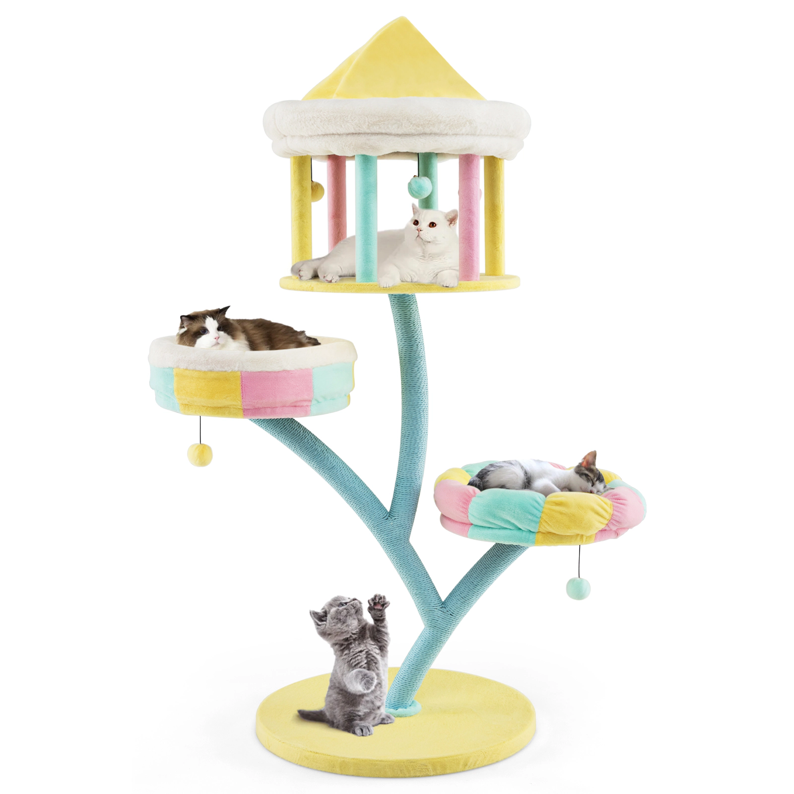 SUGIFT Multi-Layer Cat Tree with 2 Removable Perches Faux Rabbit Fur and Scratching Posts