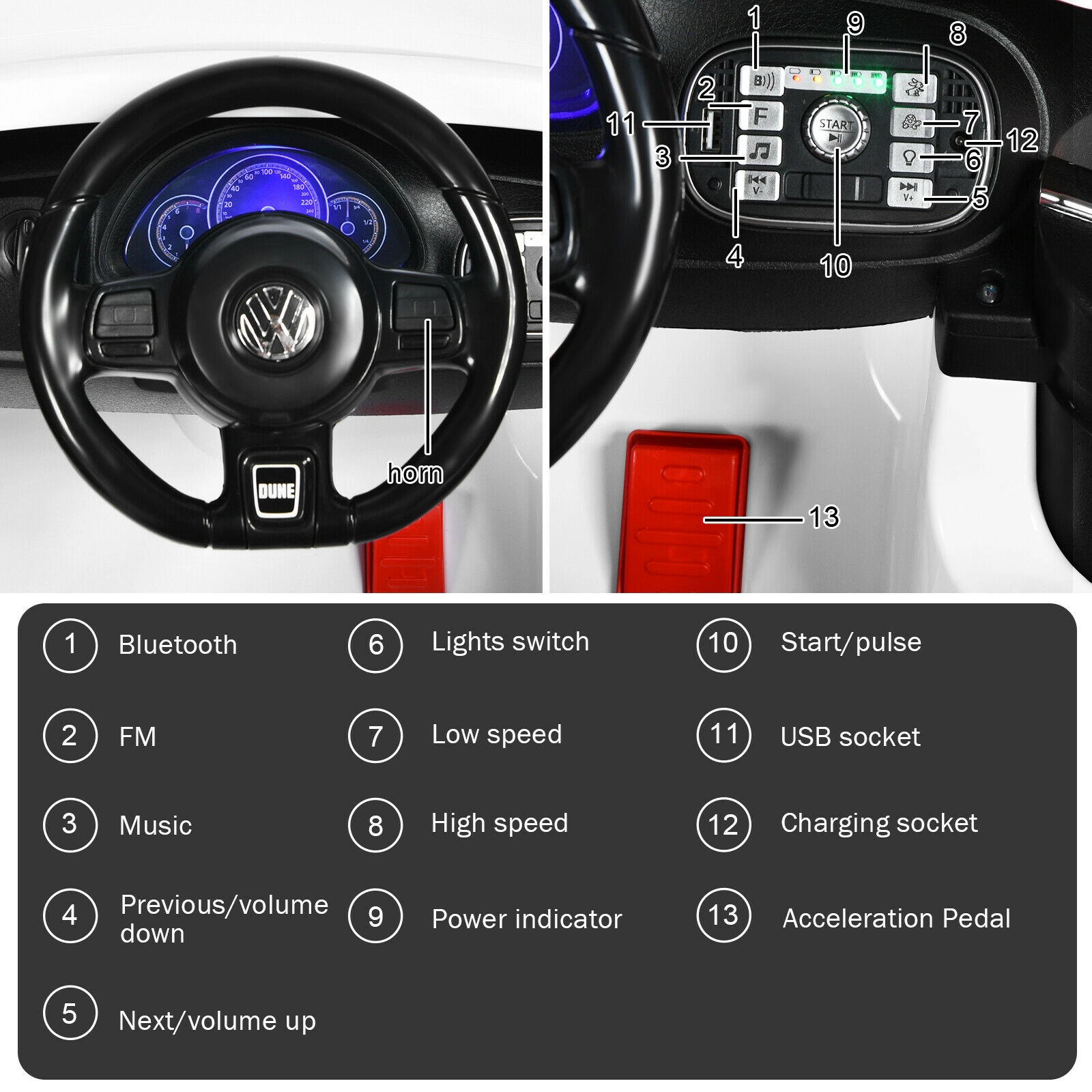SUGIFT Volkswagen Beetle Kids Electric Ride On Car with Remote Control 66-lb Capacity Ages 36-96 Months White