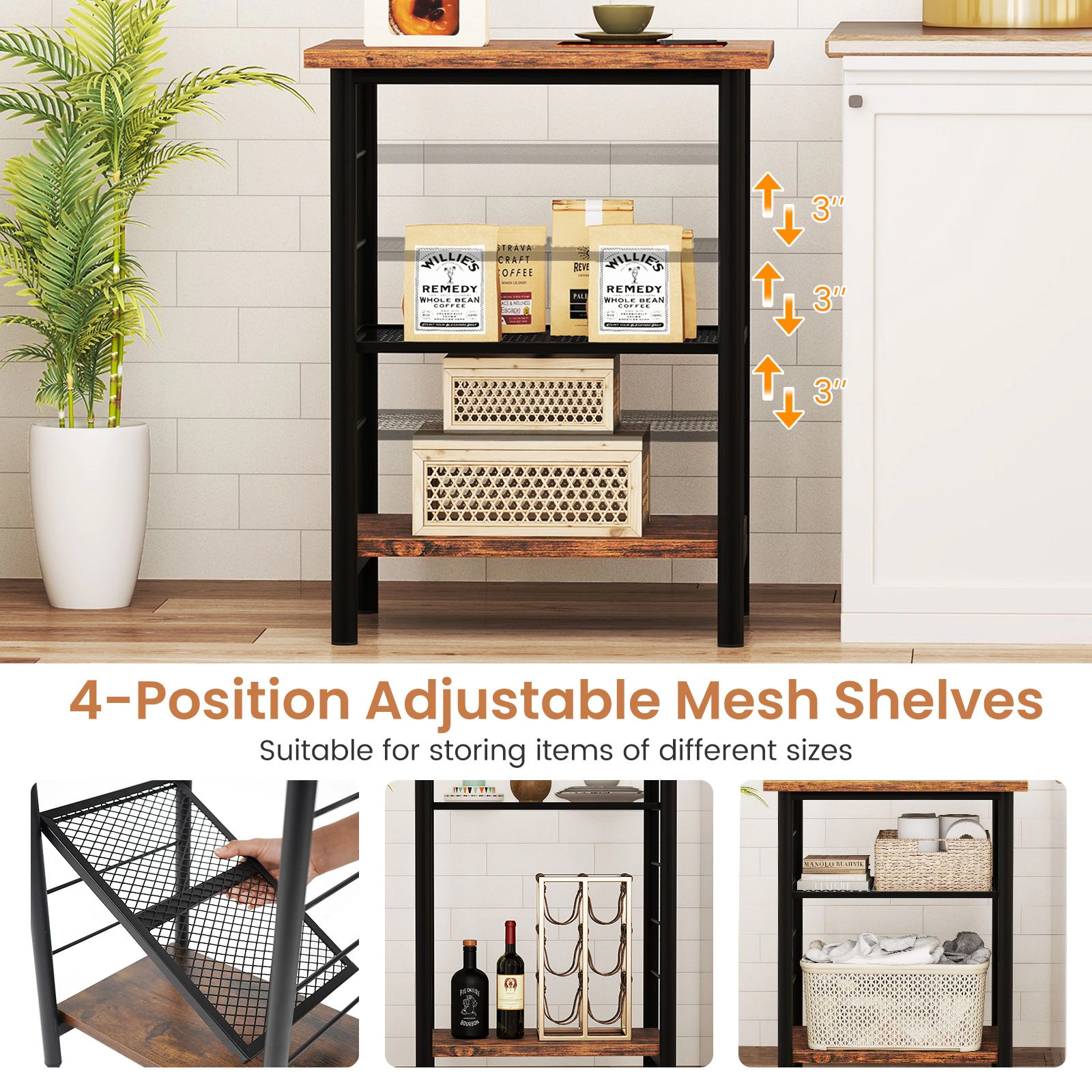 SlickBlue 3 Tier Nightstand with Adjustable Shelf for Small Spaces