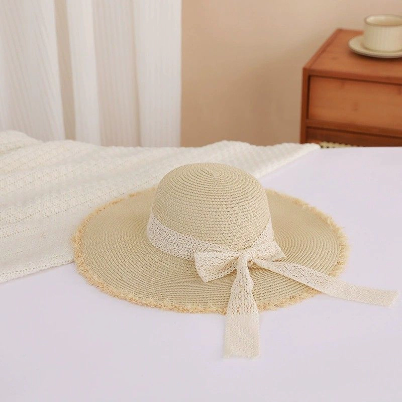 Anna-Kaci Womens Wide Brim Straw Sun Hat with Lace Tie Breathable Summer Beach Floppy