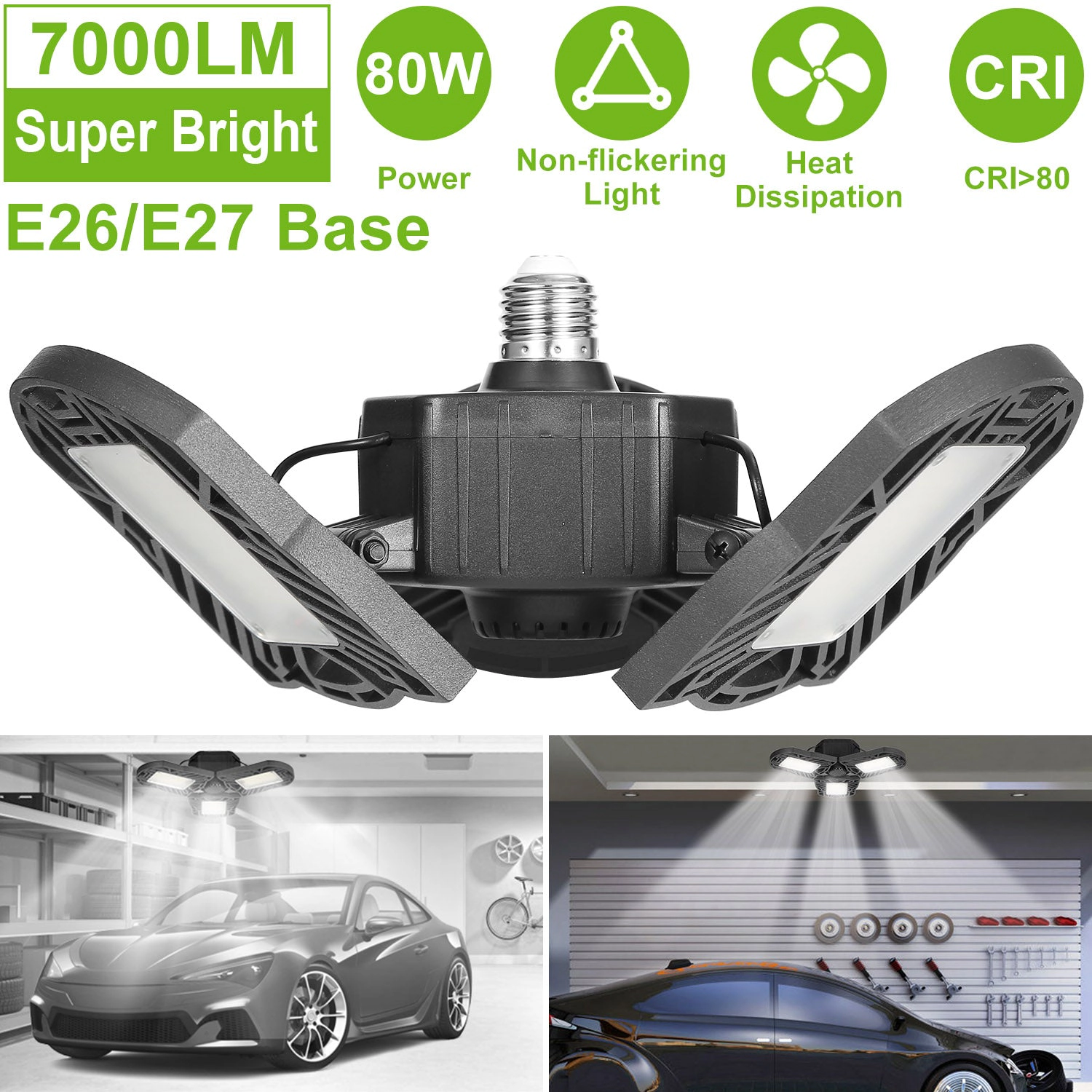 GBruno Deformable 80W LED Garage Ceiling Light