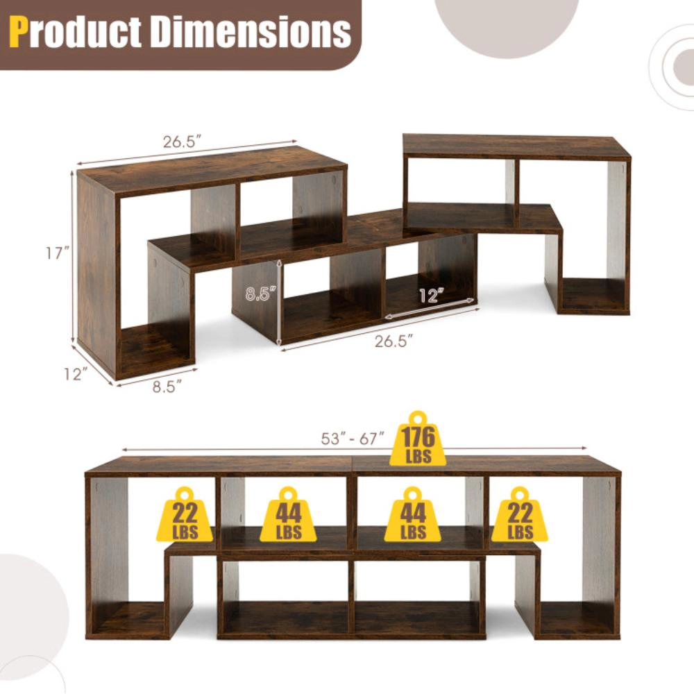 Hivvago 3 Pieces Adjustable Tv Stand For Tvs Up To 65 Inch With Shelves