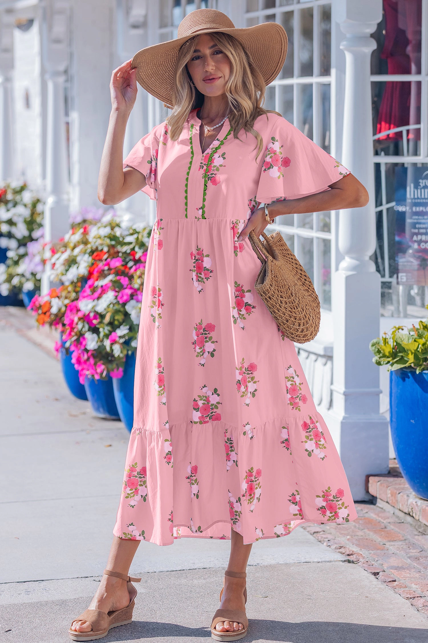 Threaded Pear Women's Alena Floral Print Maxi Dress