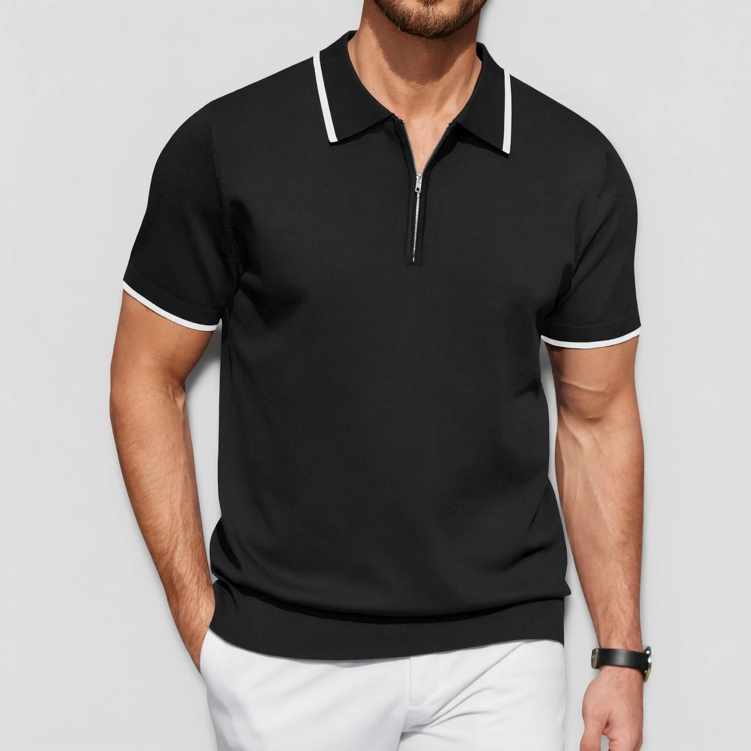 COOFANDY Short Sleeve Polo Shirts Summer Half Zip Collar Ribbed Casual Tops