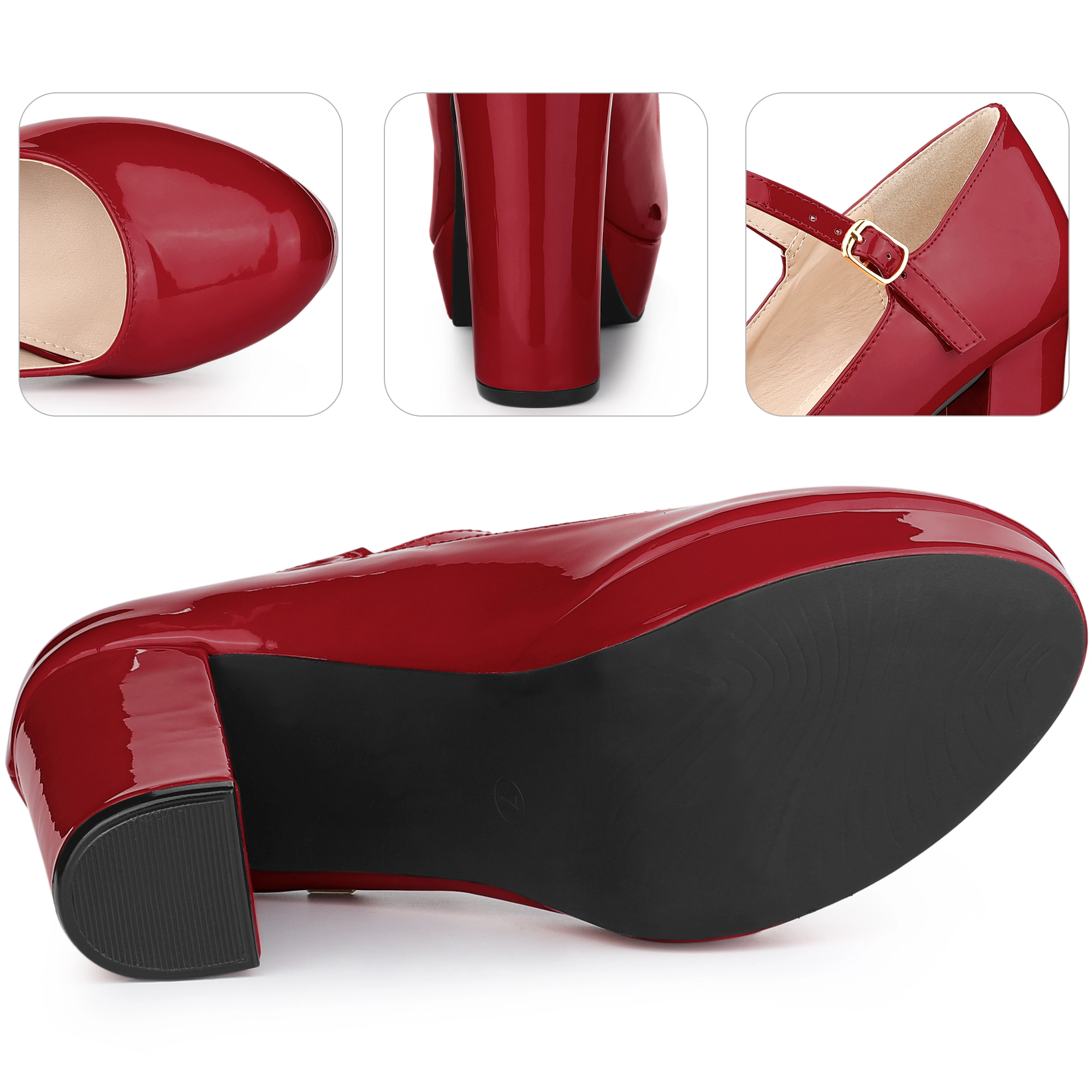 BLISSFUL STEP Women Chunky Heel Platform Round Toe Ankle Strap Mary Janes Pumps