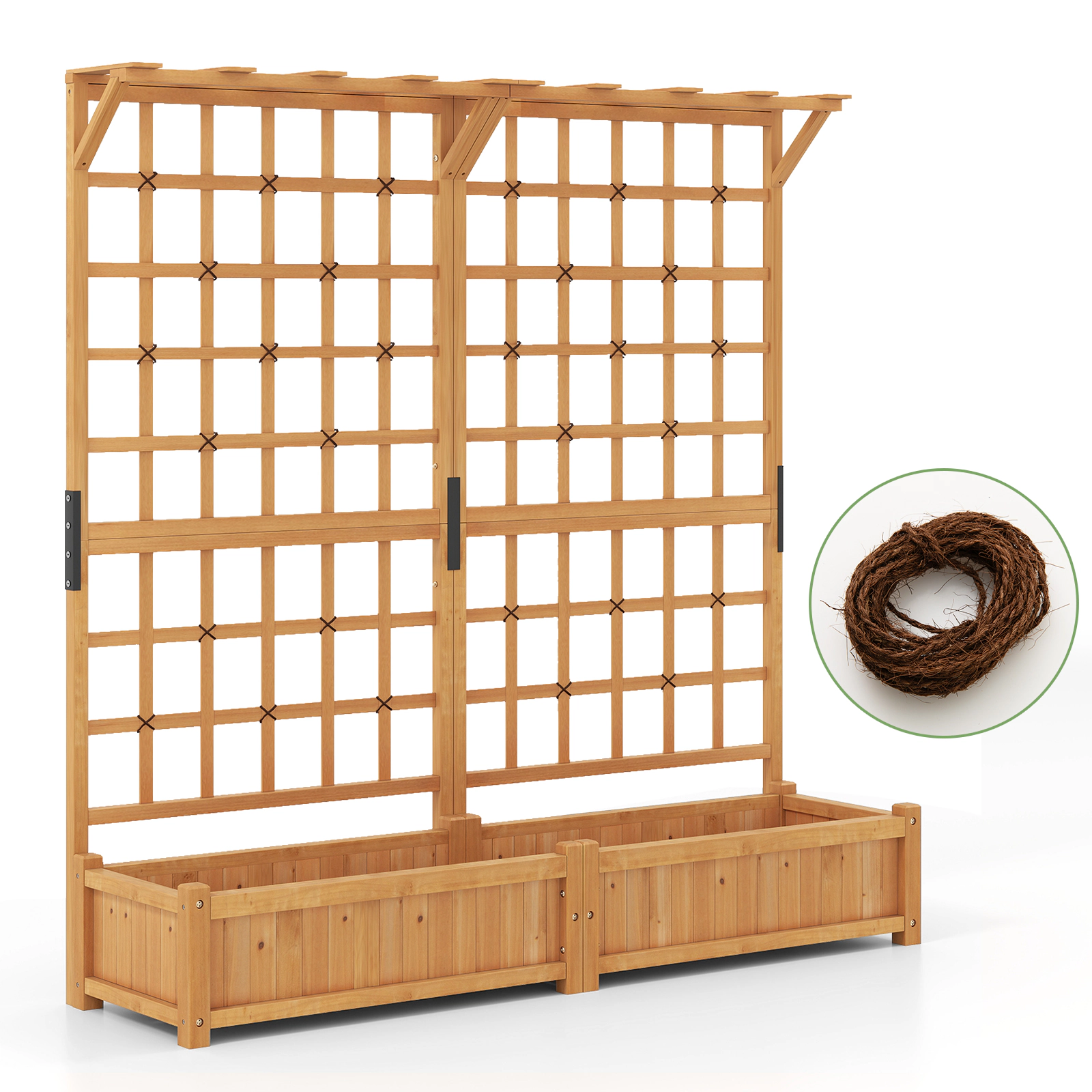 SlickBlue Outdoor Wooden Planter Box with Dual Trellis for Climbing Plants