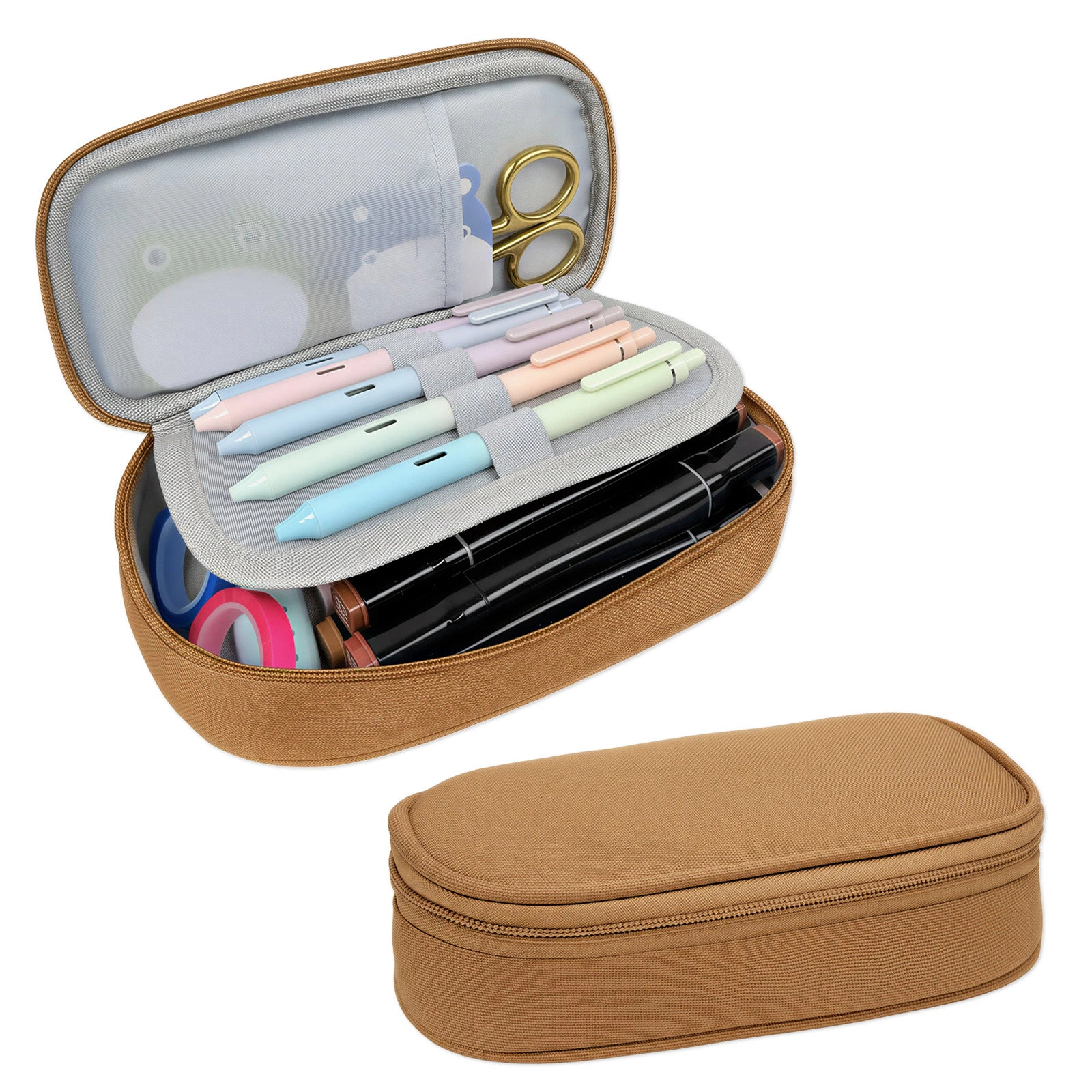 Wrapables Large Capacity Double-Compartment Pencil Case, Khaki