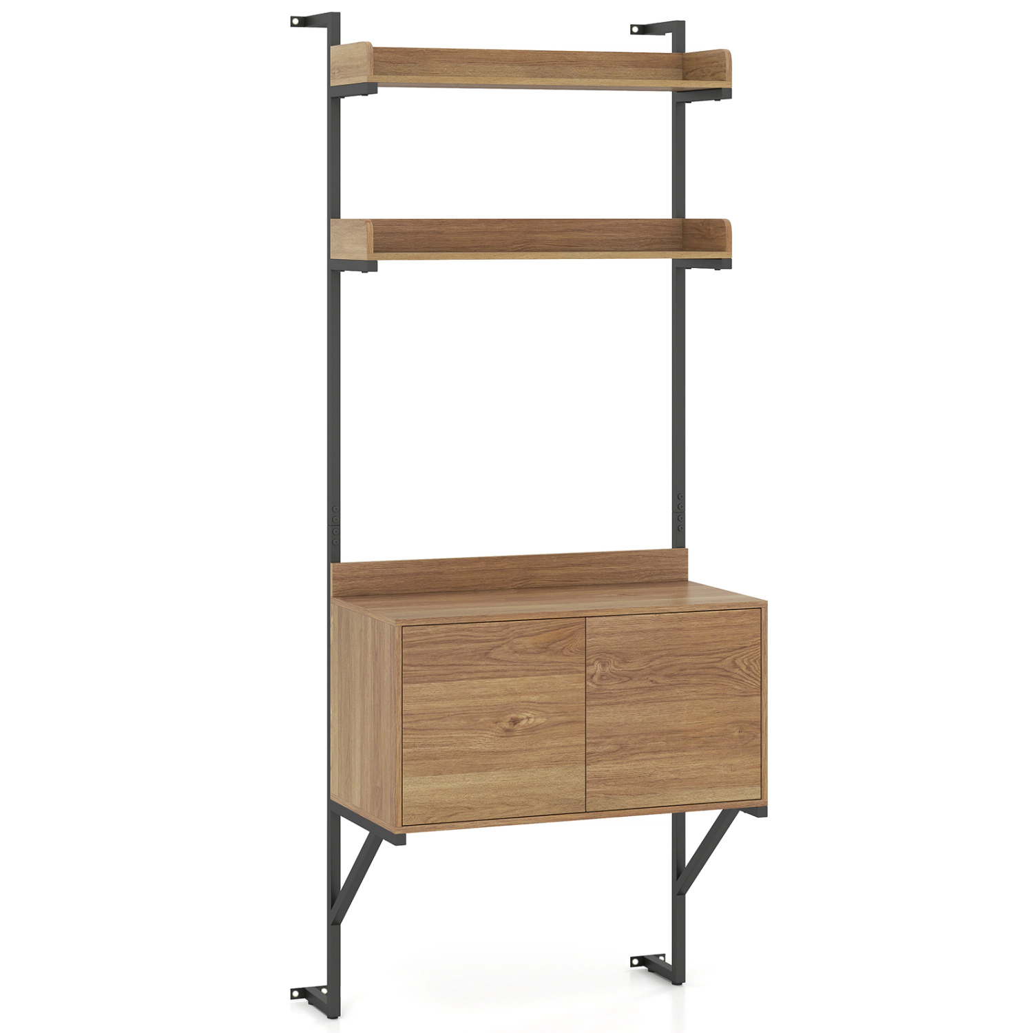 LJG Tall Ladder Shelf with Storage Cabinet Narrow Wall Mounted Ladder Bookcase