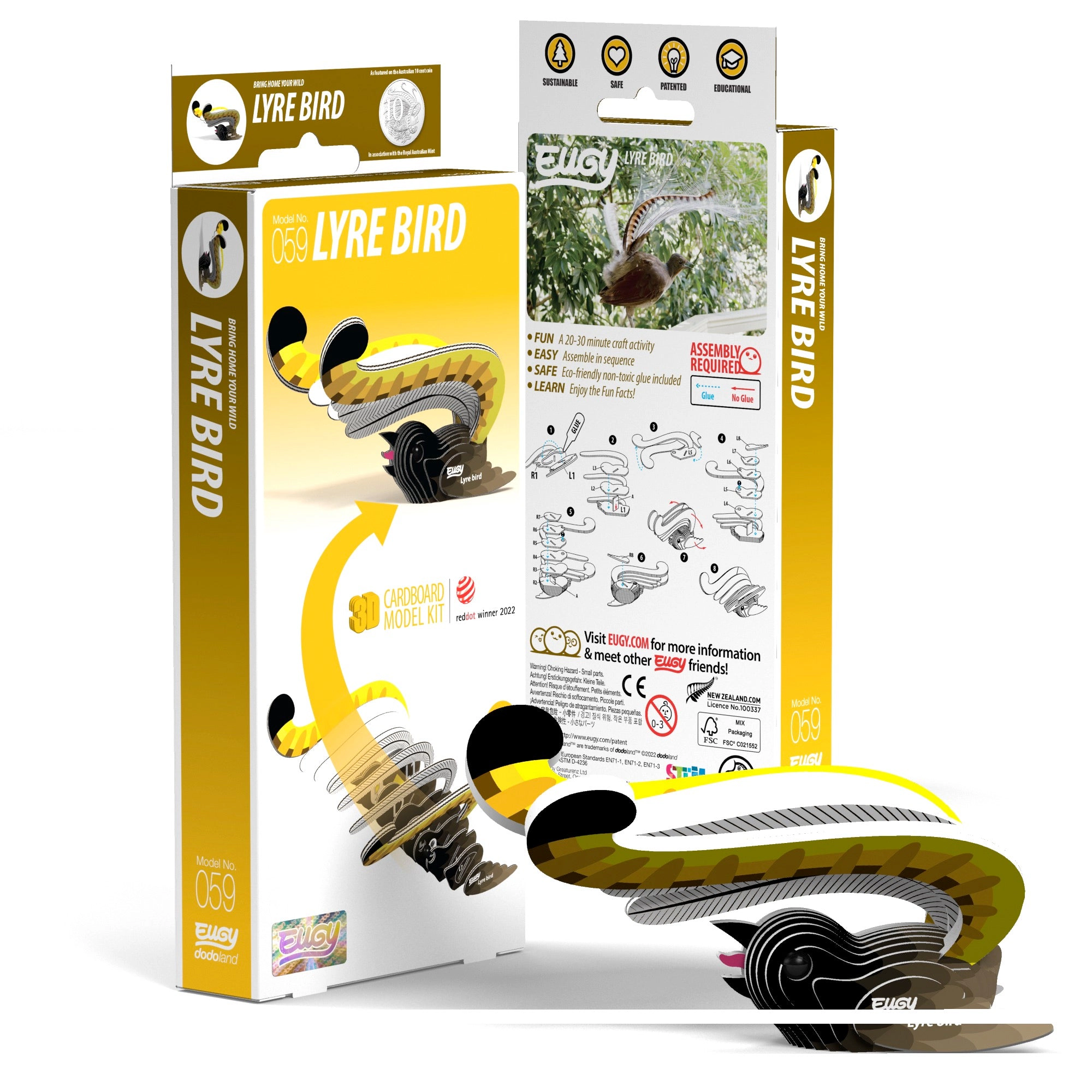 EUGY Lyre Bird 3D Puzzle - contains 15 puzzle pieces