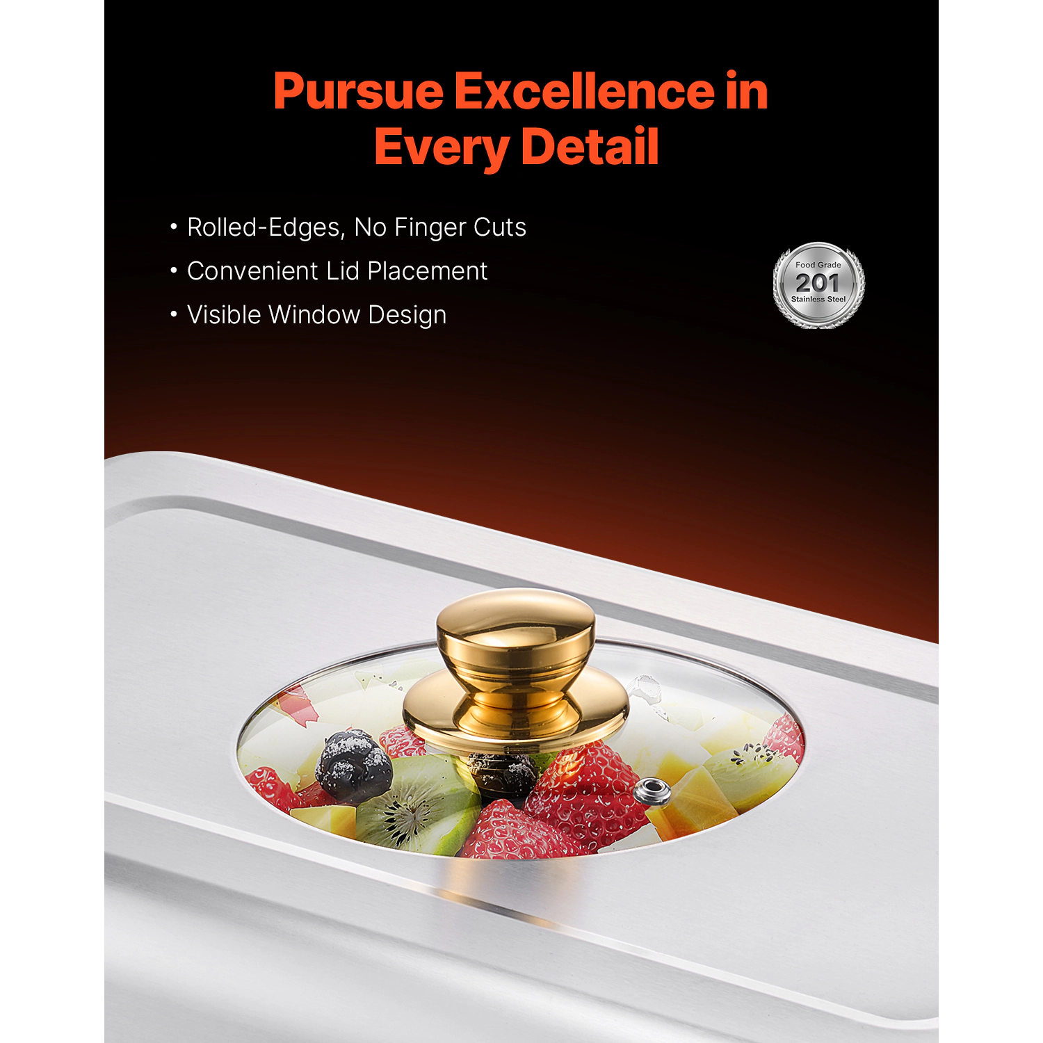HONGGE Chafing Dish Buffet Set Stainless Steel Chafer with Rectangle Catering Warmer Server with Lid Water Pan Folding