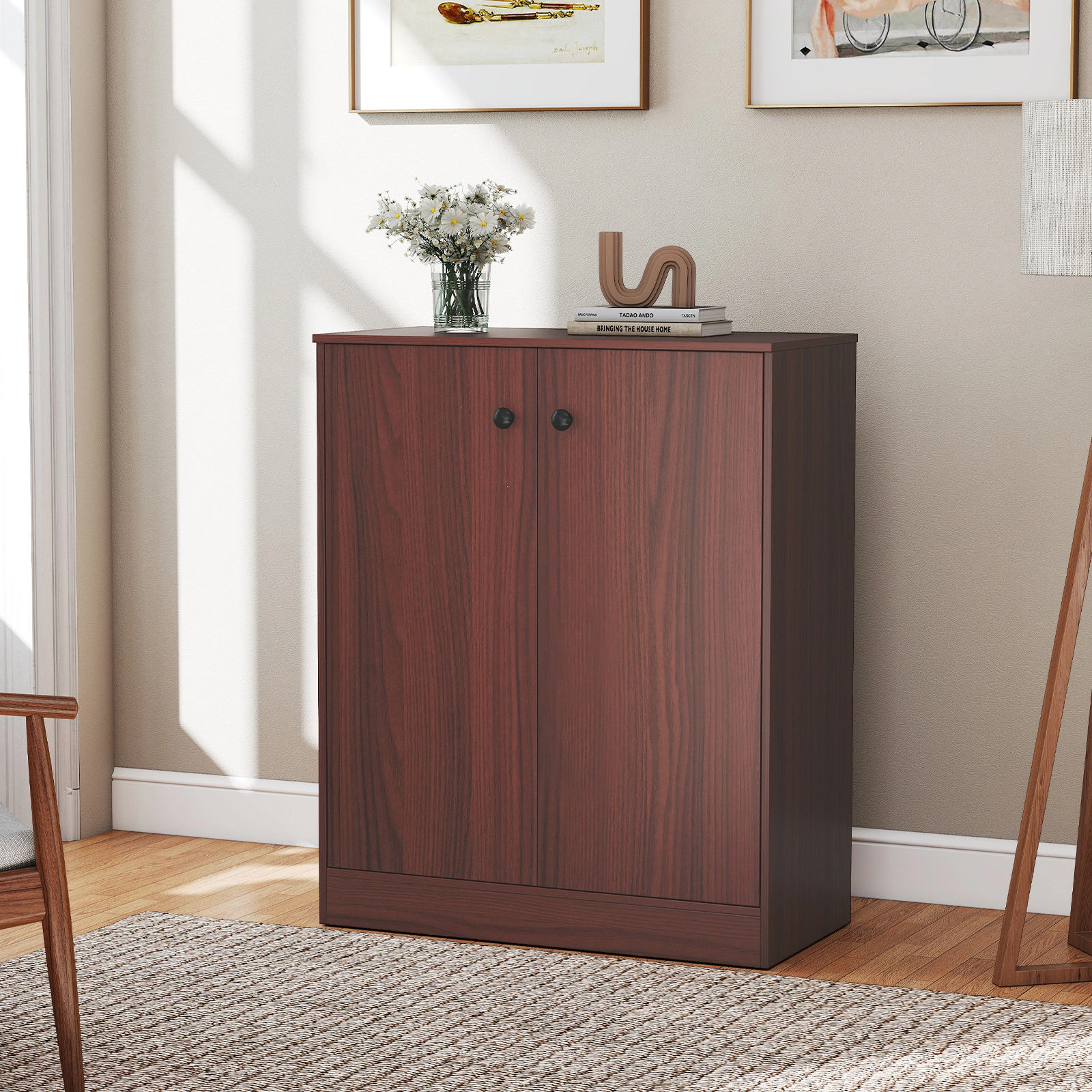 Slickblue Brown Accent Storage Cabinet with Adjustable Shelves for Kitchen Dining Room Home Office