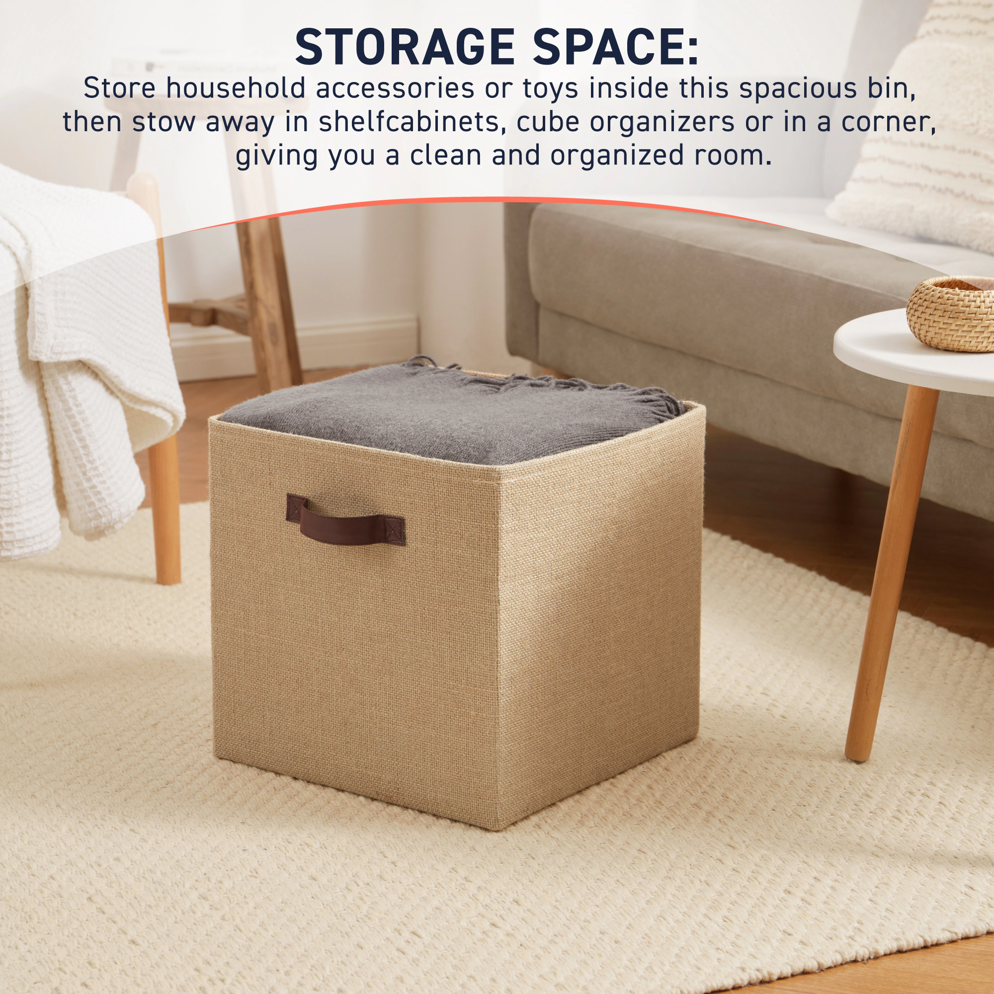 Ornavo Home 6 Pack Jute Storage Cube Bin Shelf Basket with Handles