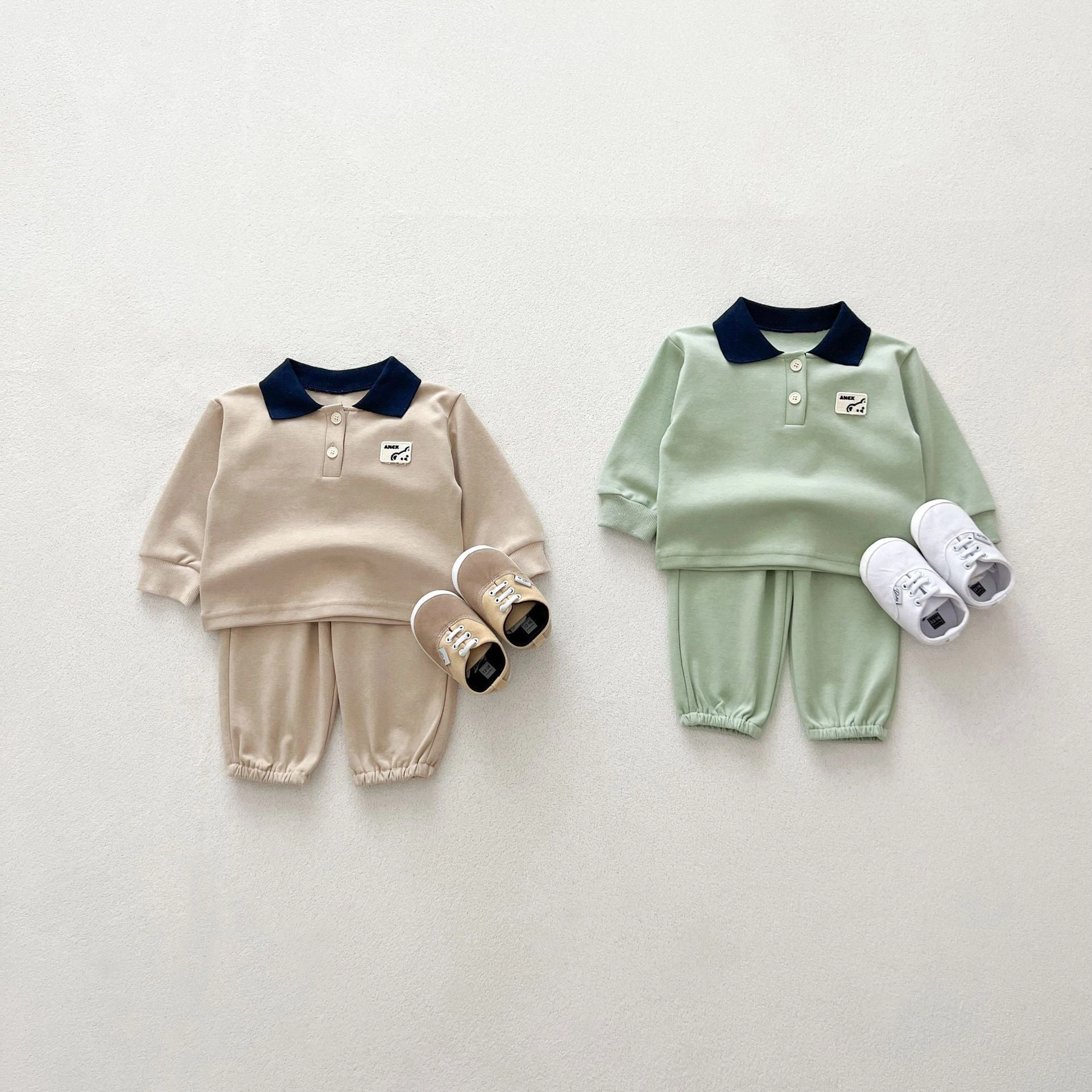 MyKids-USA Casual and Versatile Two-Piece Set: Print Top Polo Pants for Baby Toddlers