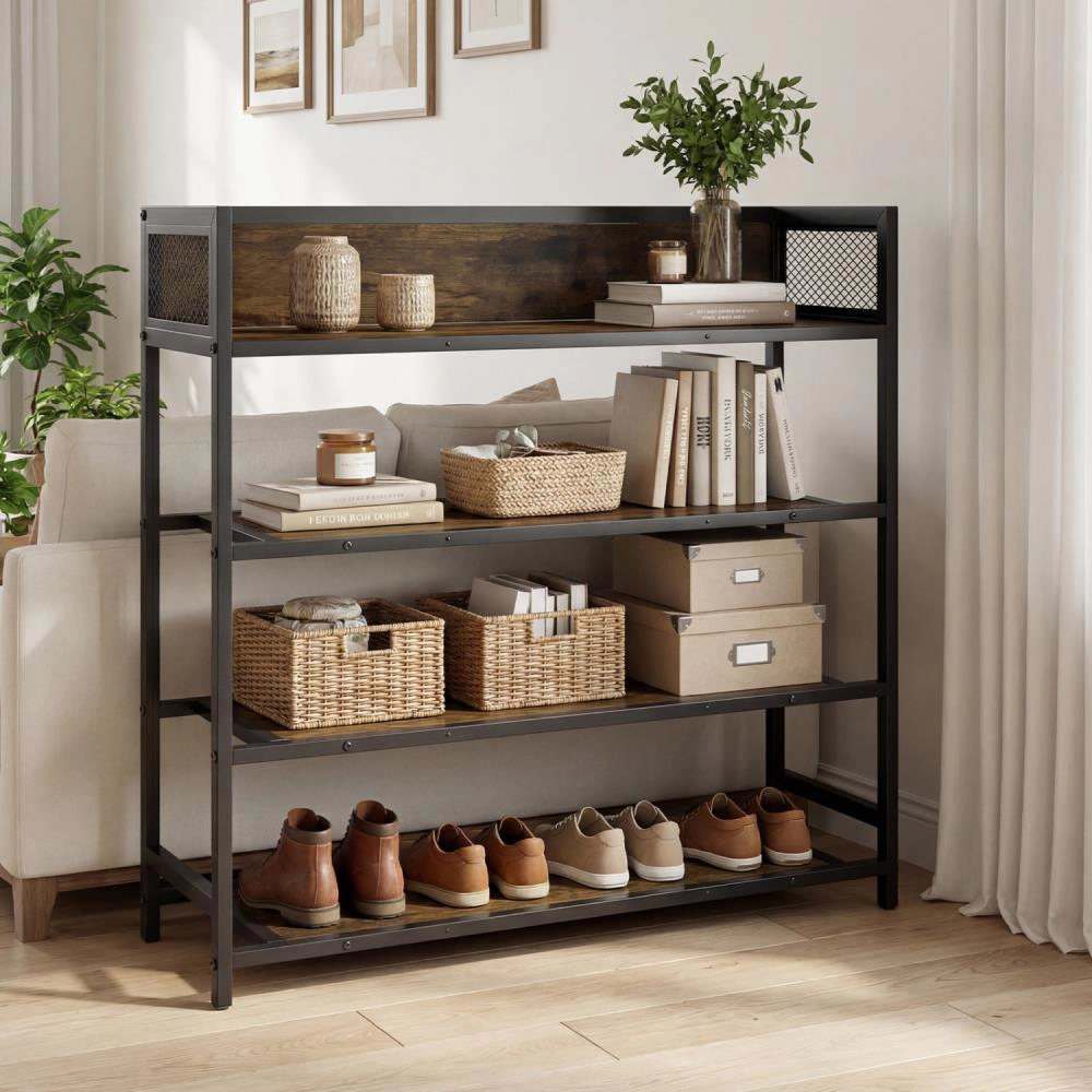 Hivvago 4-Tier Shoe Rack Industrial Shoe Organizer with Heavy Duty Metal Frame