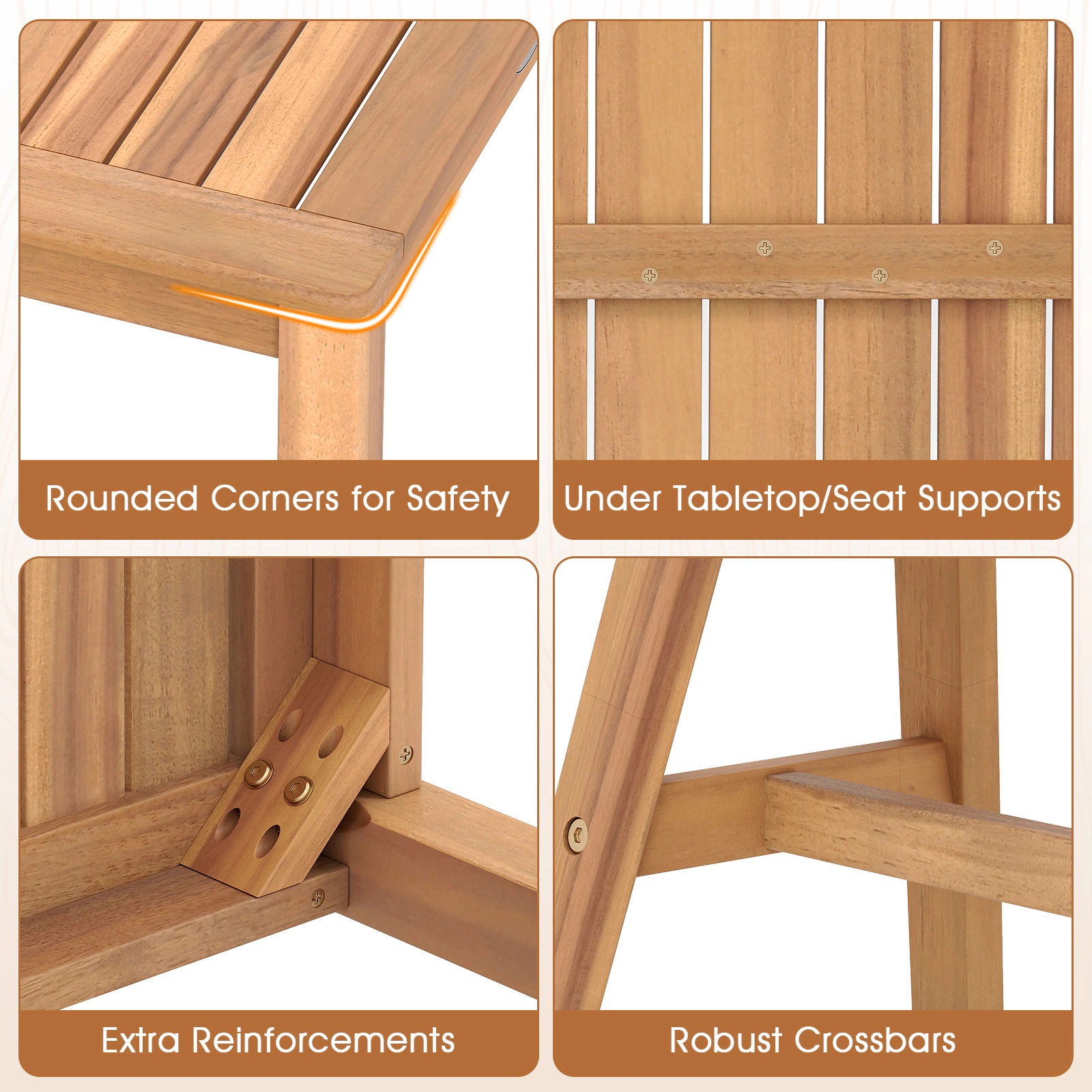 SUGIFT Set of 2 Natural Acacia Wood Backless Benches, 42 in, Outdoor Patio, Balcony, Garden