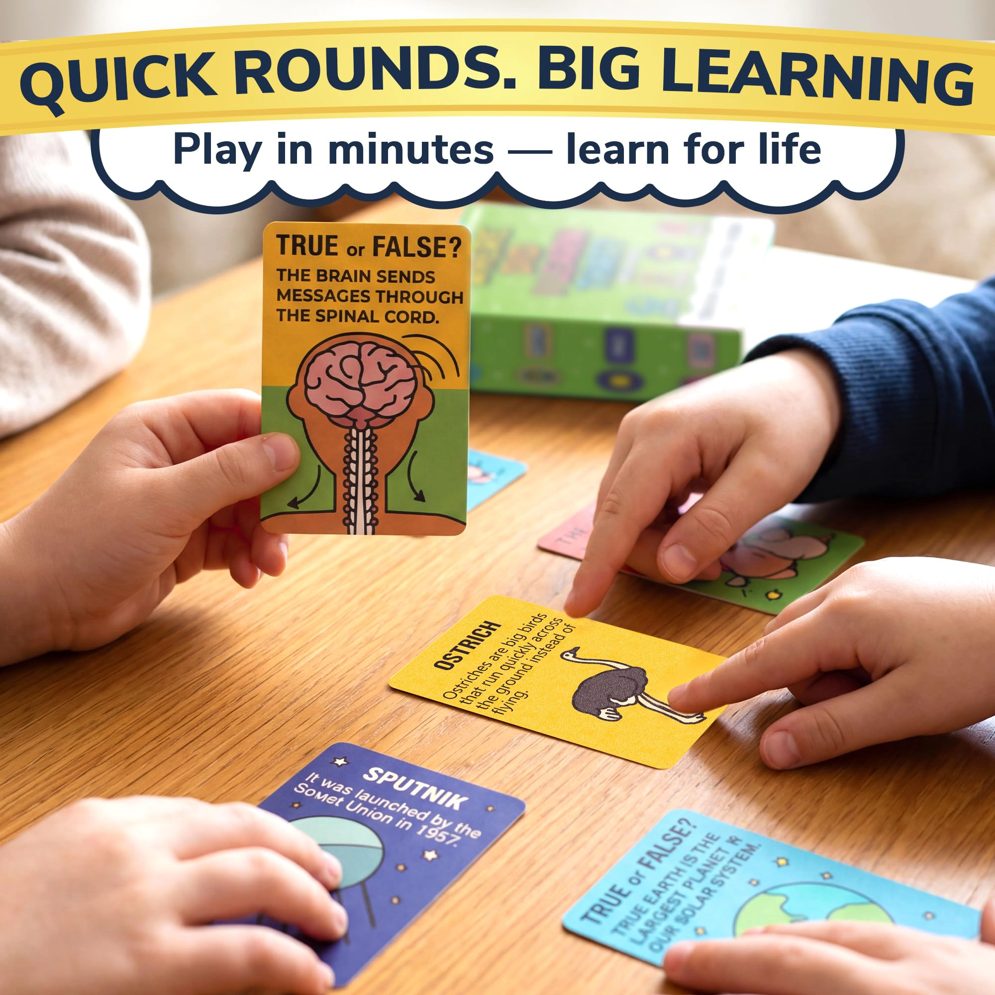 QUOKKA Kids Trivia Card Game Set Ages 6-12, World Geography, Space, History and Human Body Topics