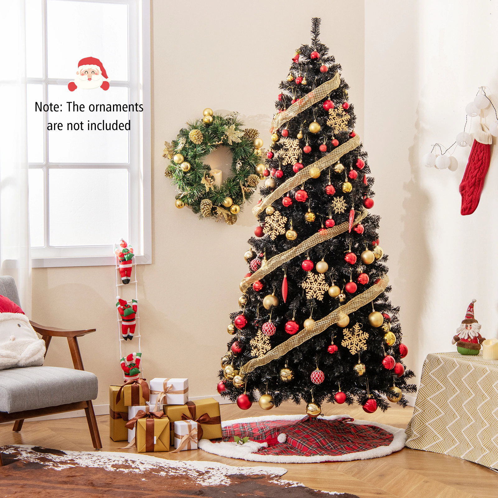 LJG 6/7 FT Artificial Christmas Tree with Bendable Top Section and Warm Light-7 ft