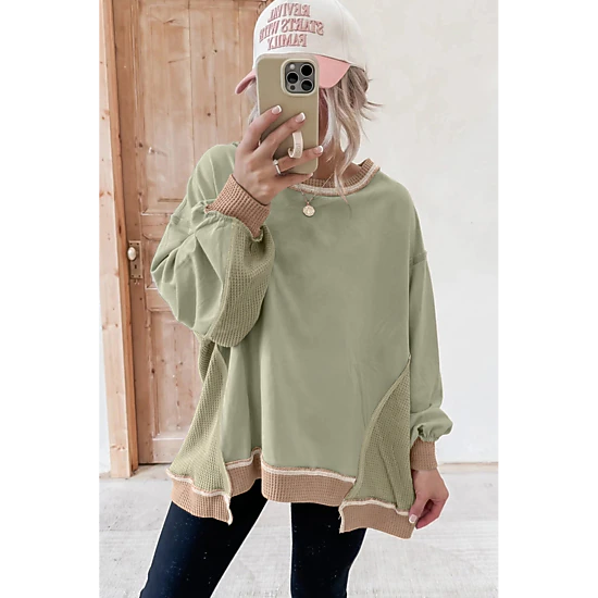 Threaded Pear Women's Maelynn Waffle Patchwork Oversize Sweatshirt