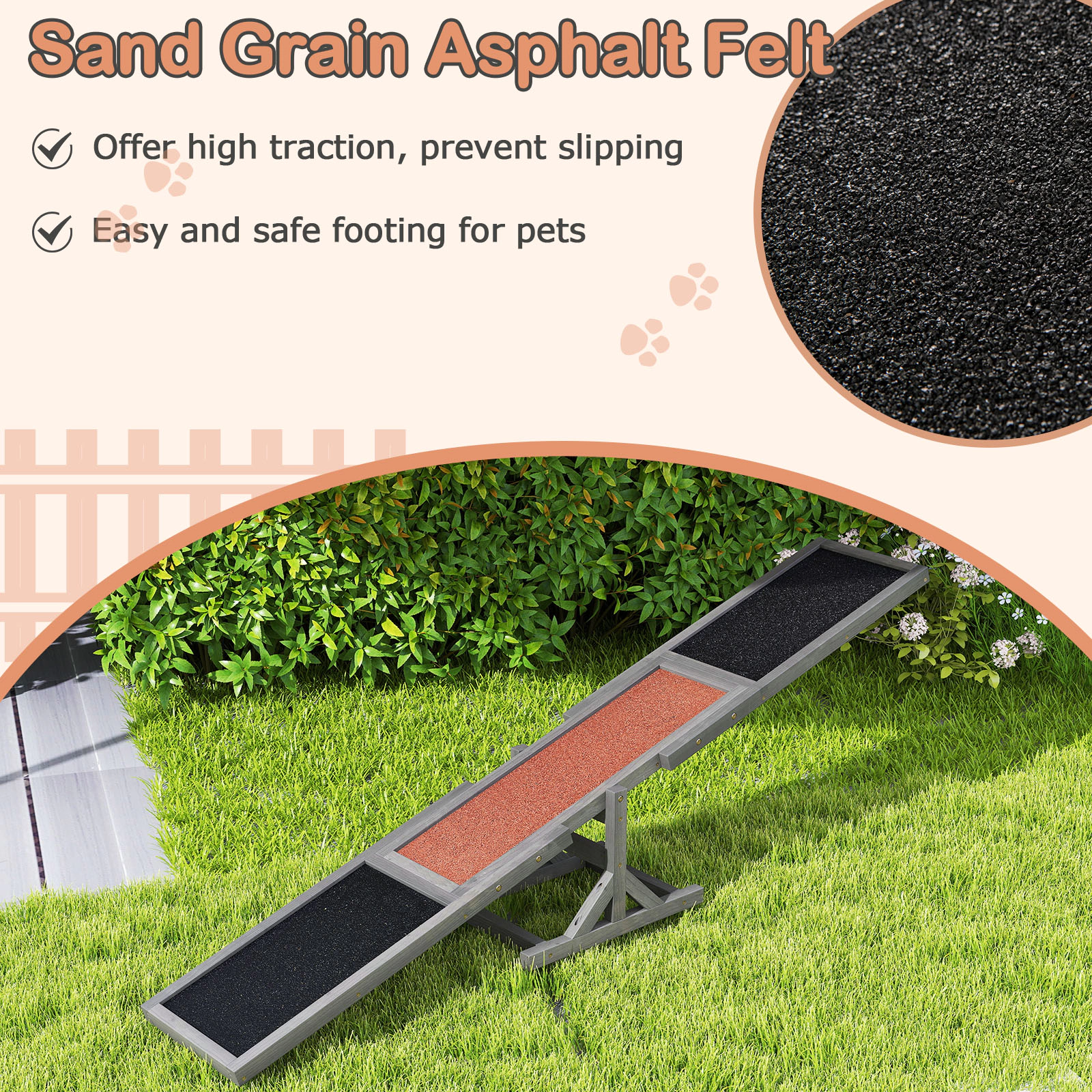 SUGIFT Outdoor Wooden Dog Agility Seesaw Training Ramp 66-lb Capacity Dog Exercise Toy Gray/White