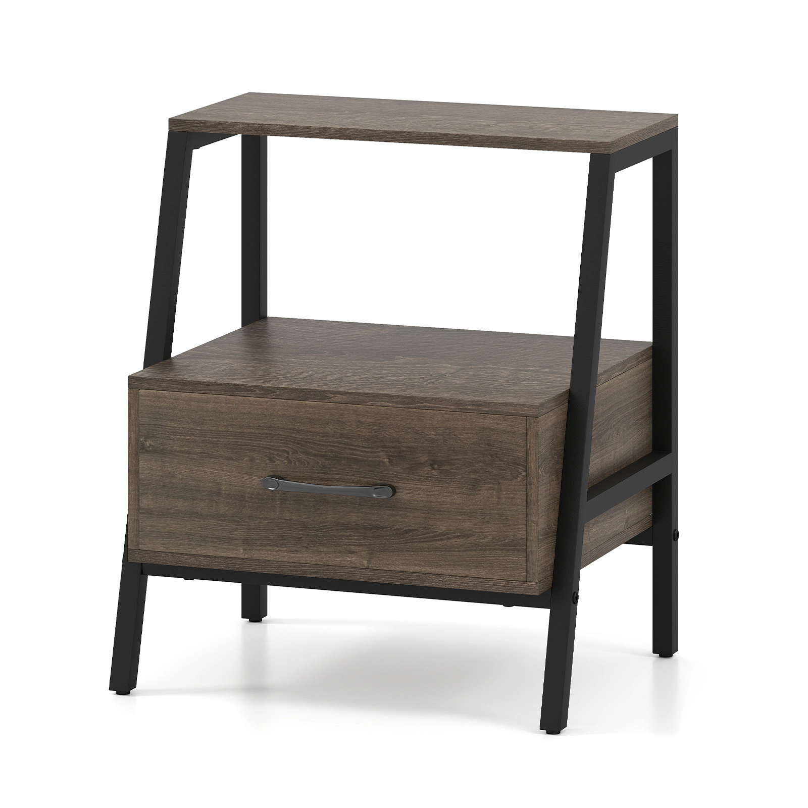 SUGIFT 3-Tier Farmhouse Nightstand Open Shelf & Drawer 155-lb Capacity 17.5-lb Net Weight Gray Engineered Wood & Metal