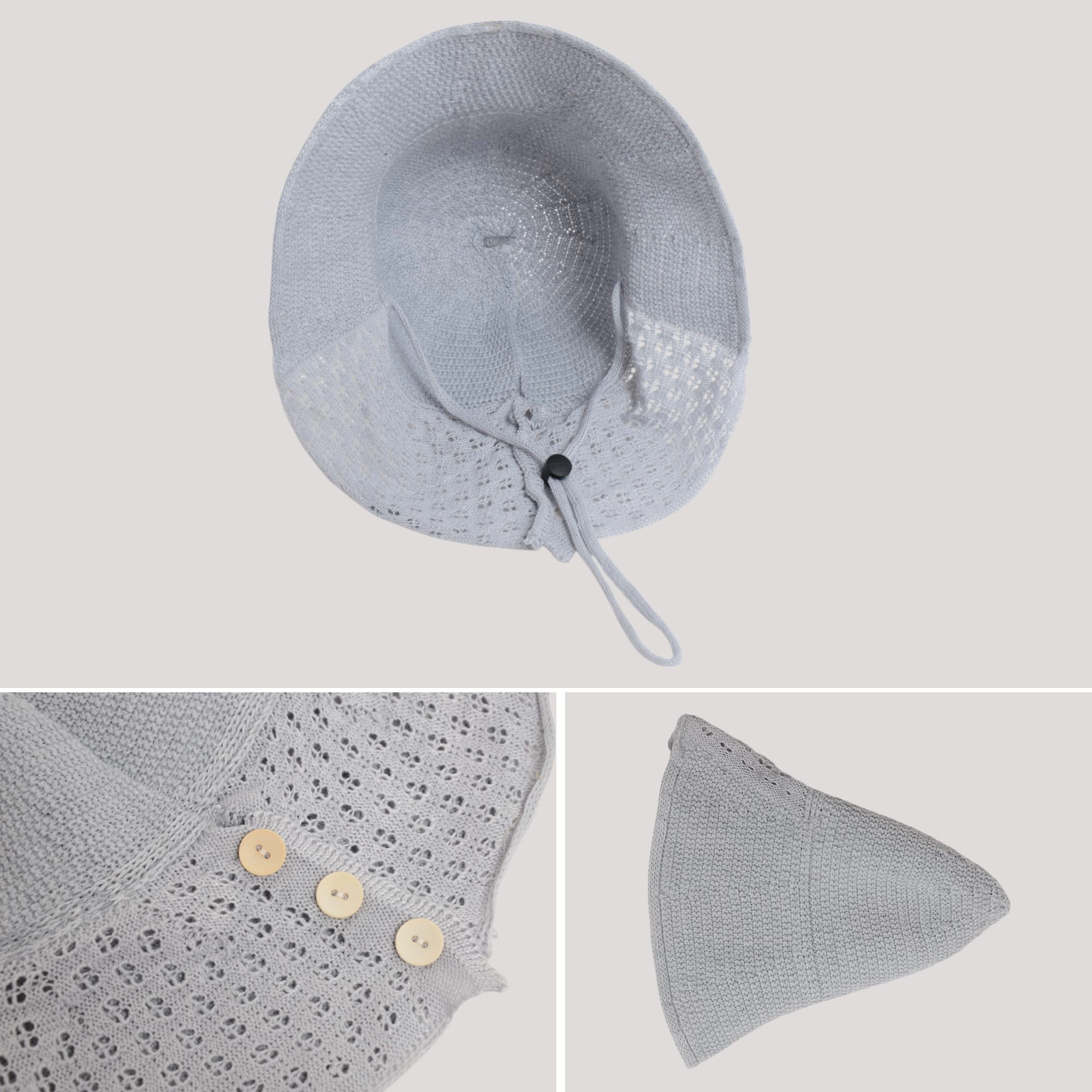 Anna-Kaci Women's Crochet Bucket Hat with Adjustable Chin Strap and Back Button Eyelet Panel for Sun Protection