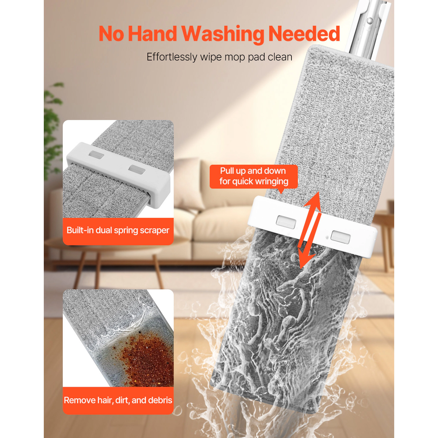HONGGE Wet & Dry Flat Mop with Washable Microfiber Pads and Stainless Steel Handle for Hardwood Tile Vinyl