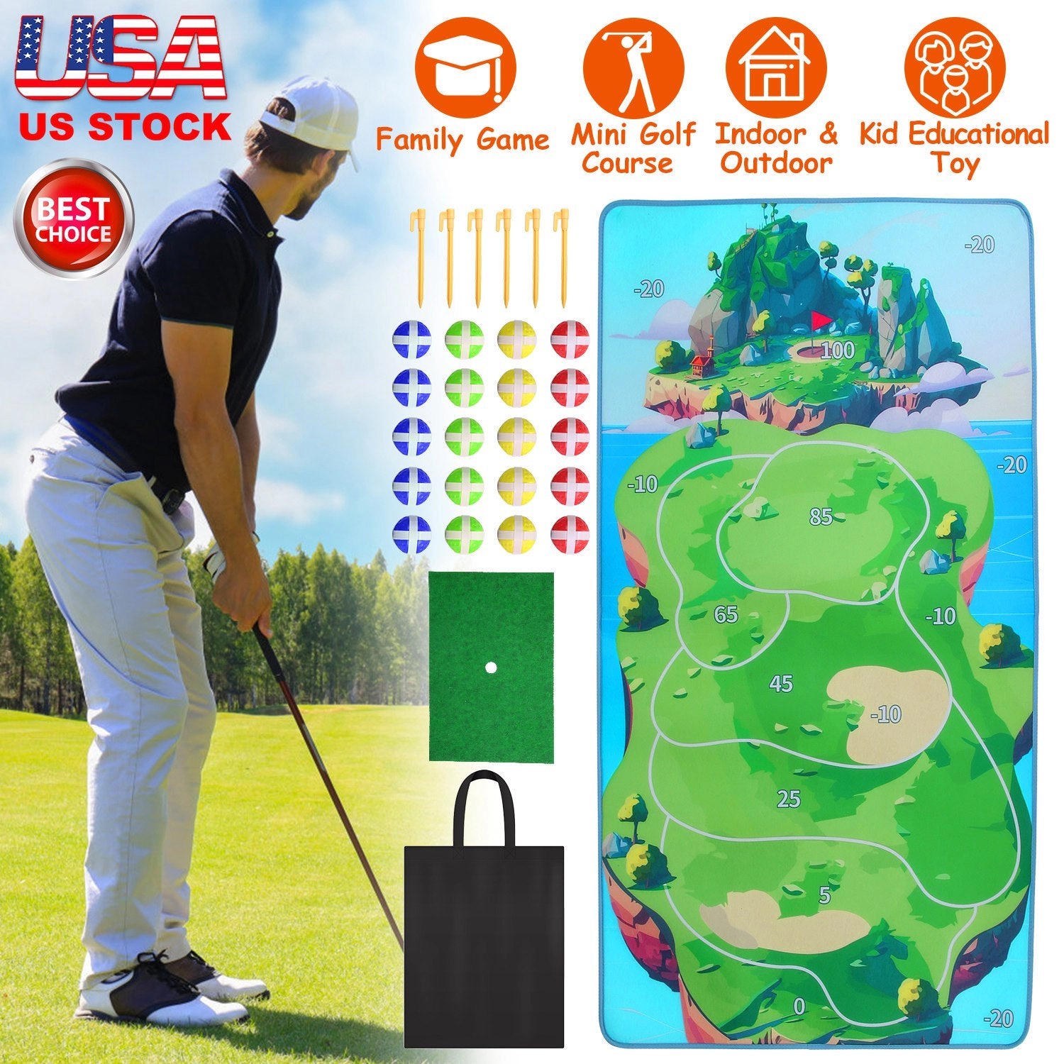 GBruno Indoor Outdoor Golf Practice Mat Game Set