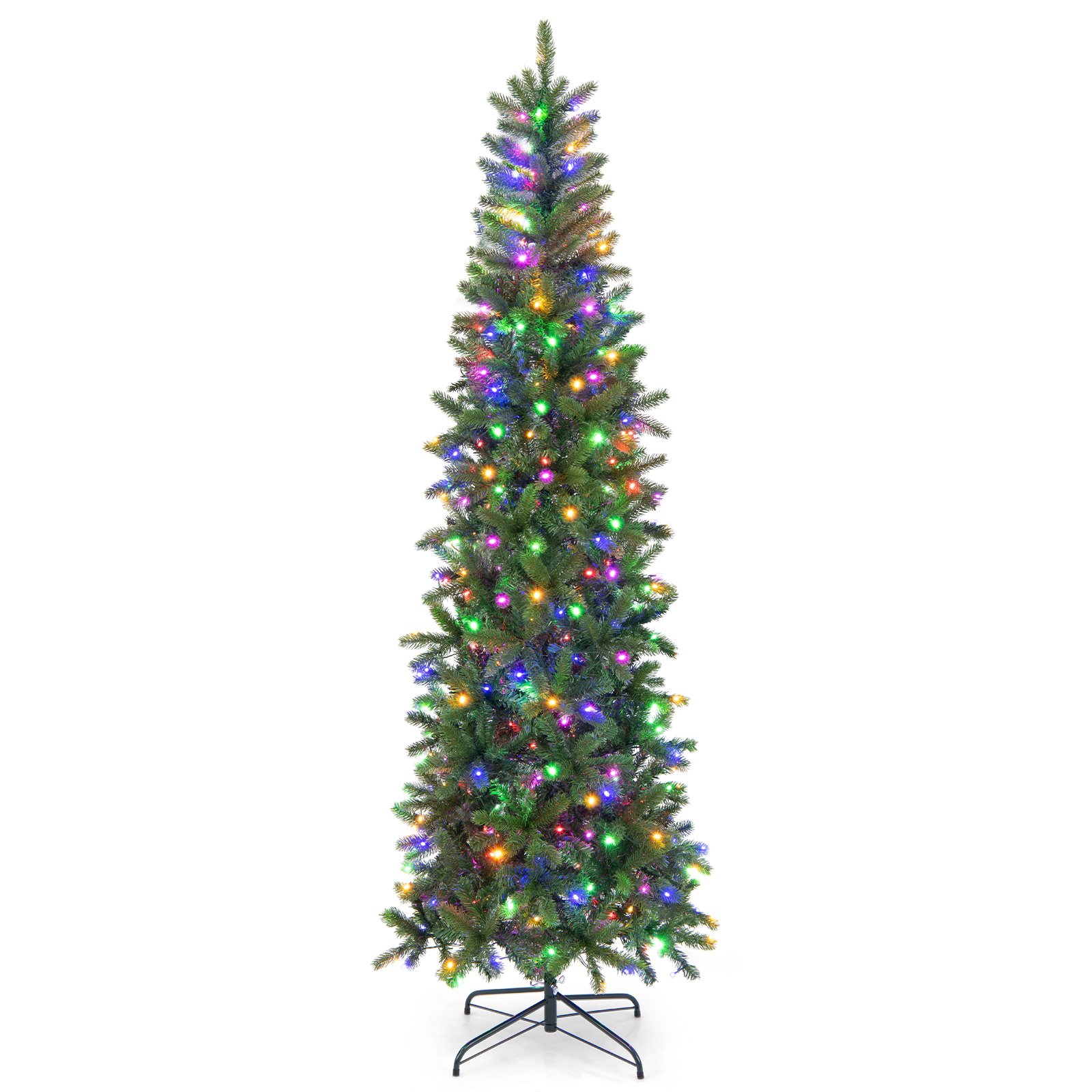LJG 7.5 Feet Pre-Lit Full Artificial Christmas Tree with Warm White and Multi-Color LED Lights