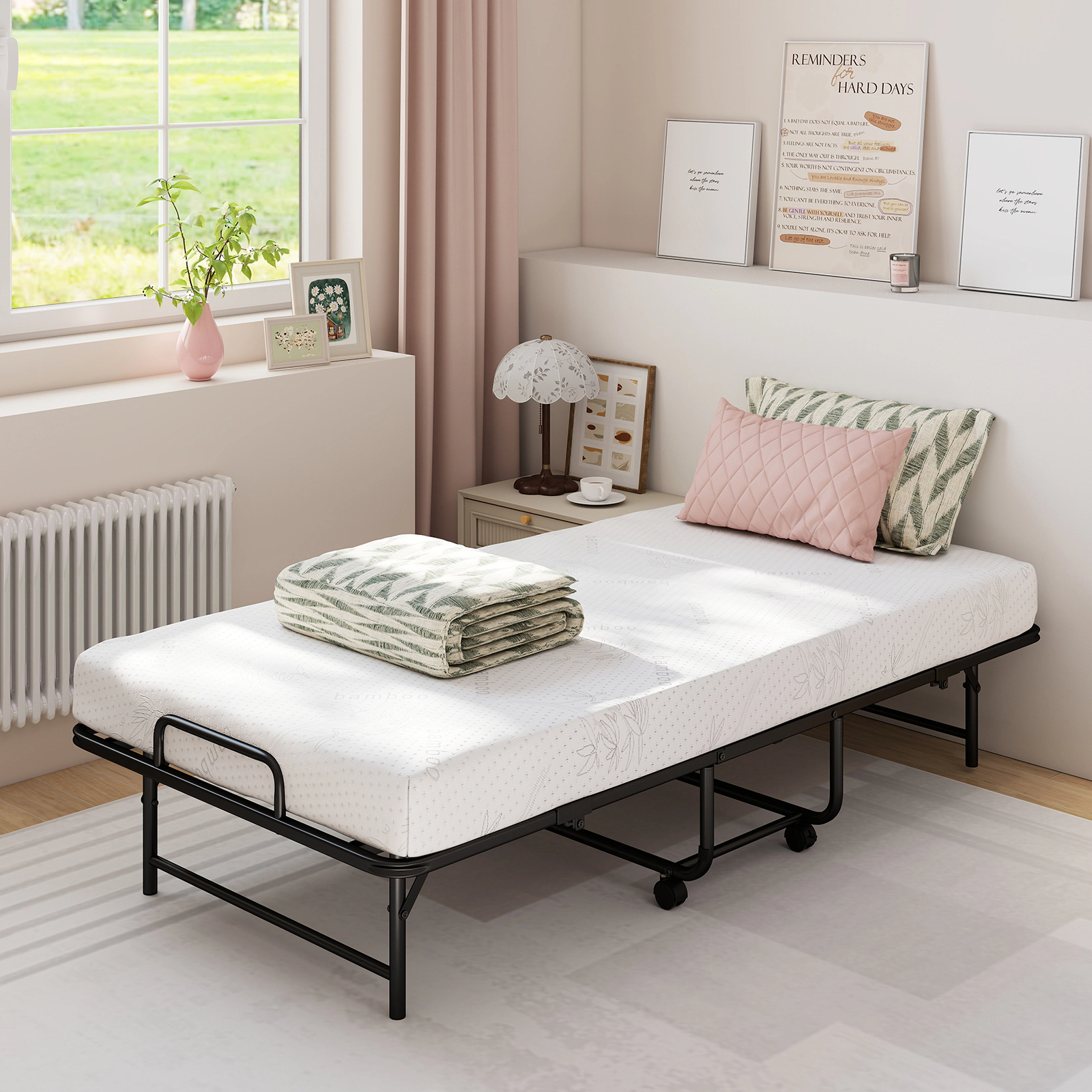 SUGIFT Black 5 Inch Gel Memory Foam Mattress Twin Size Rollaway Folding Guest Bed