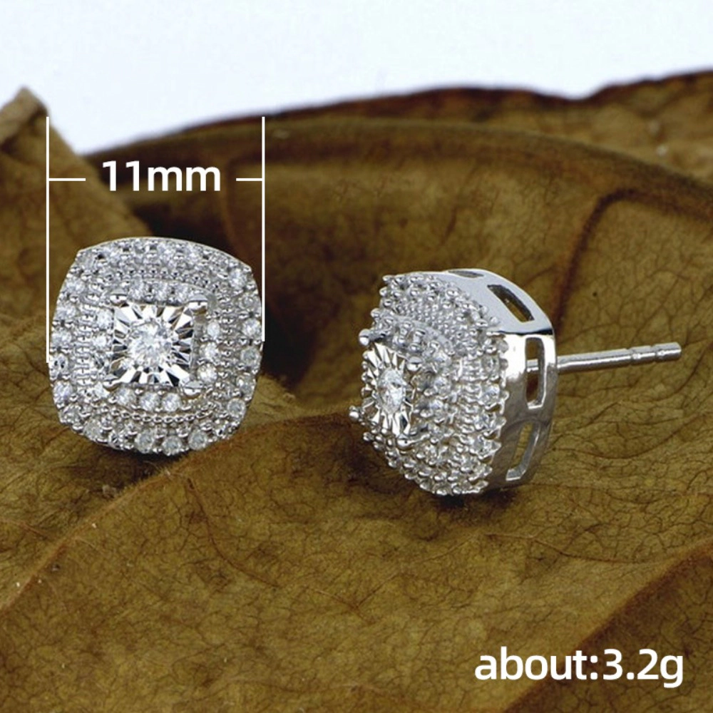 Wardrobe Whimsy Cushion Shape Halo Cubic Zirconia Stud Earrings Classic Elegant Jewelry