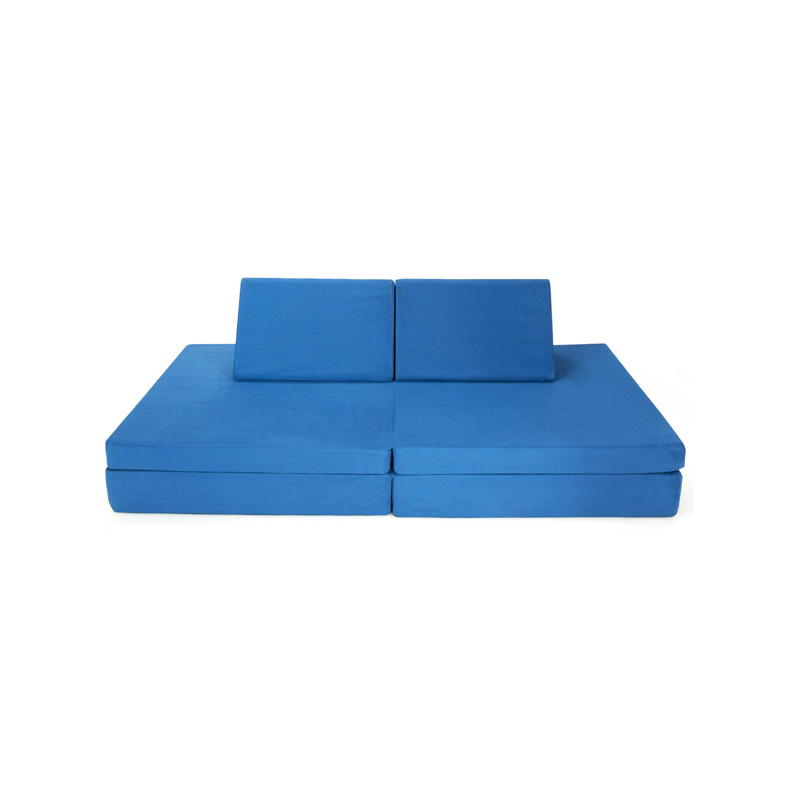 SUGIFT 4-Piece Convertible Kids Couch Set with 2 Folding Mats 220-Lb Capacity Blue/Yellow