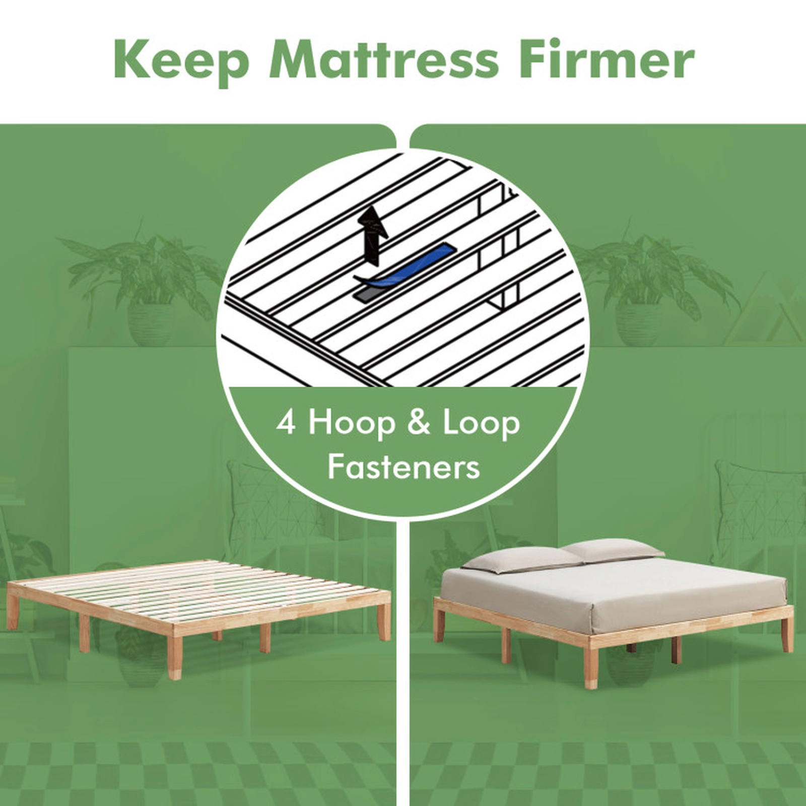 SUGIFT Slat Support 14 Inch King Rubber Wood Platform Bed Frame