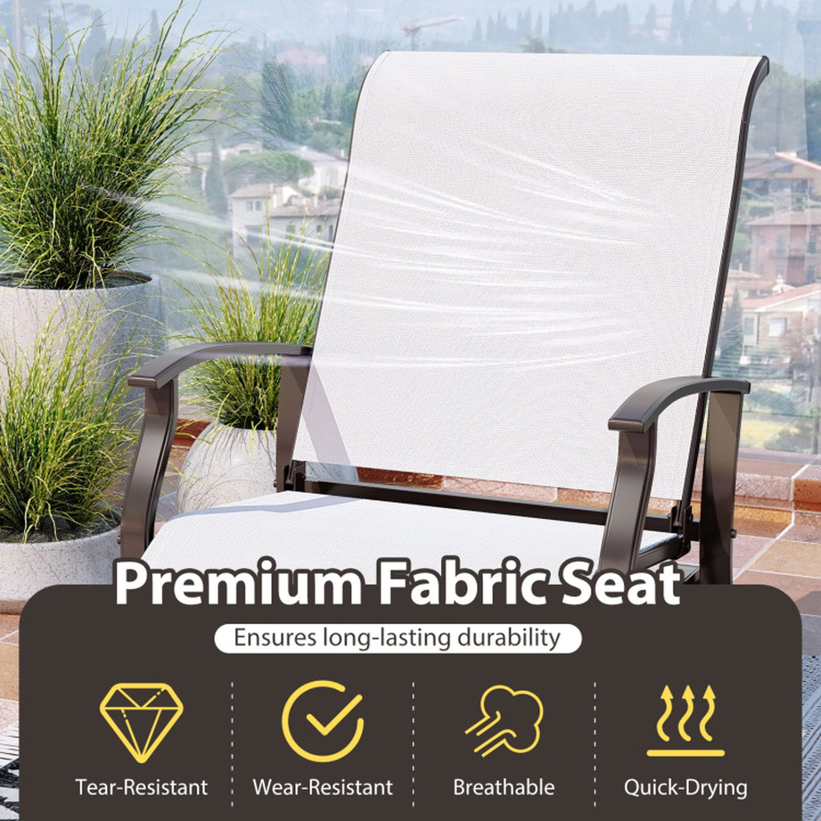 SUGIFT Set of 2 Outdoor Metal Glider Rocking Chairs with High Back, Breathable Sling Seats and Armrests