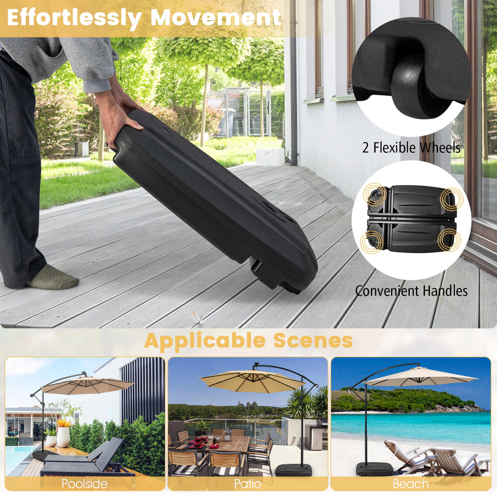 Hivvago Fillable Universal Offset Umbrella Base with Cross Base and Wheels